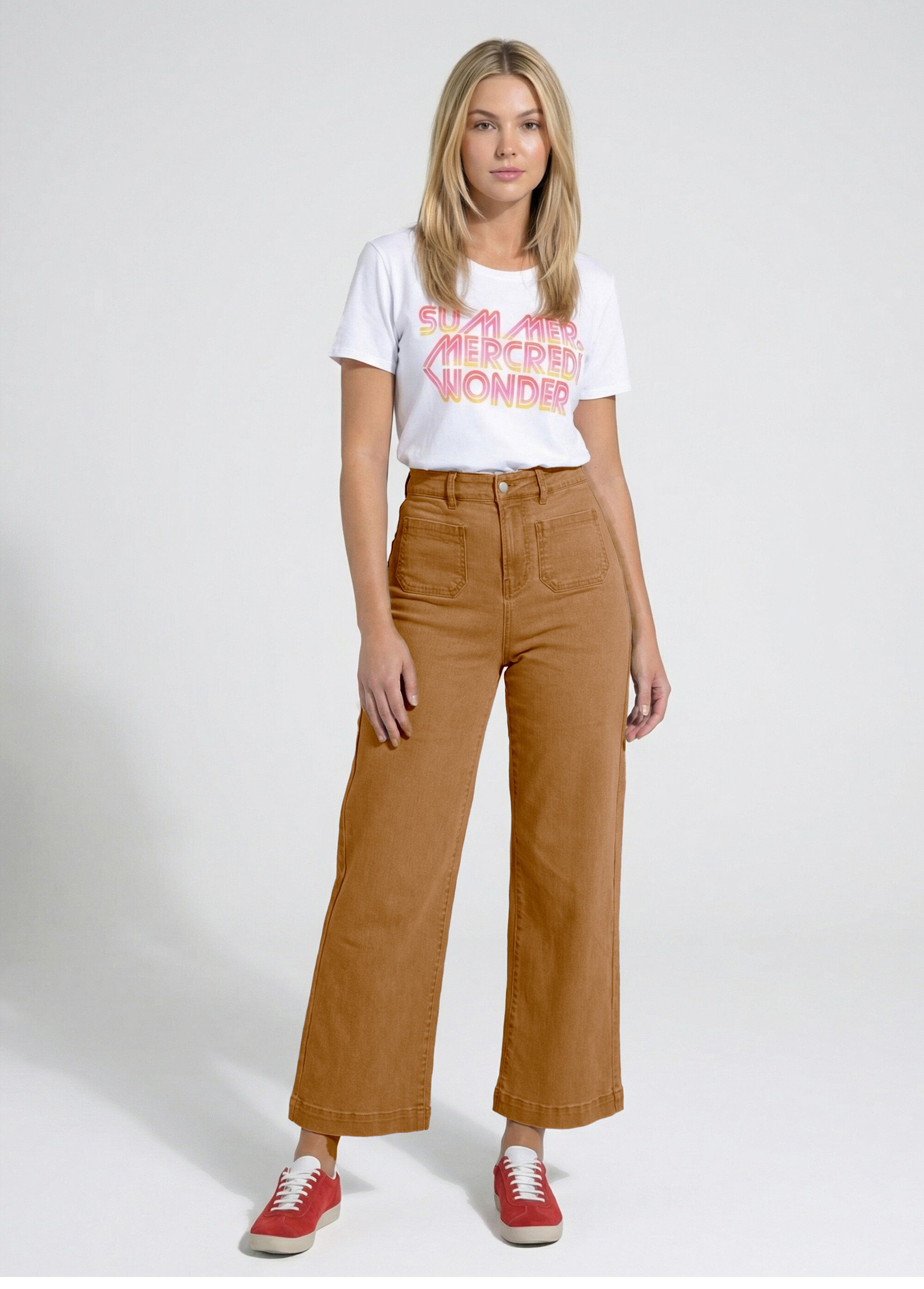 Jean 7/8ème large denim extensible 4 poches Femme Marron NIVA SF1