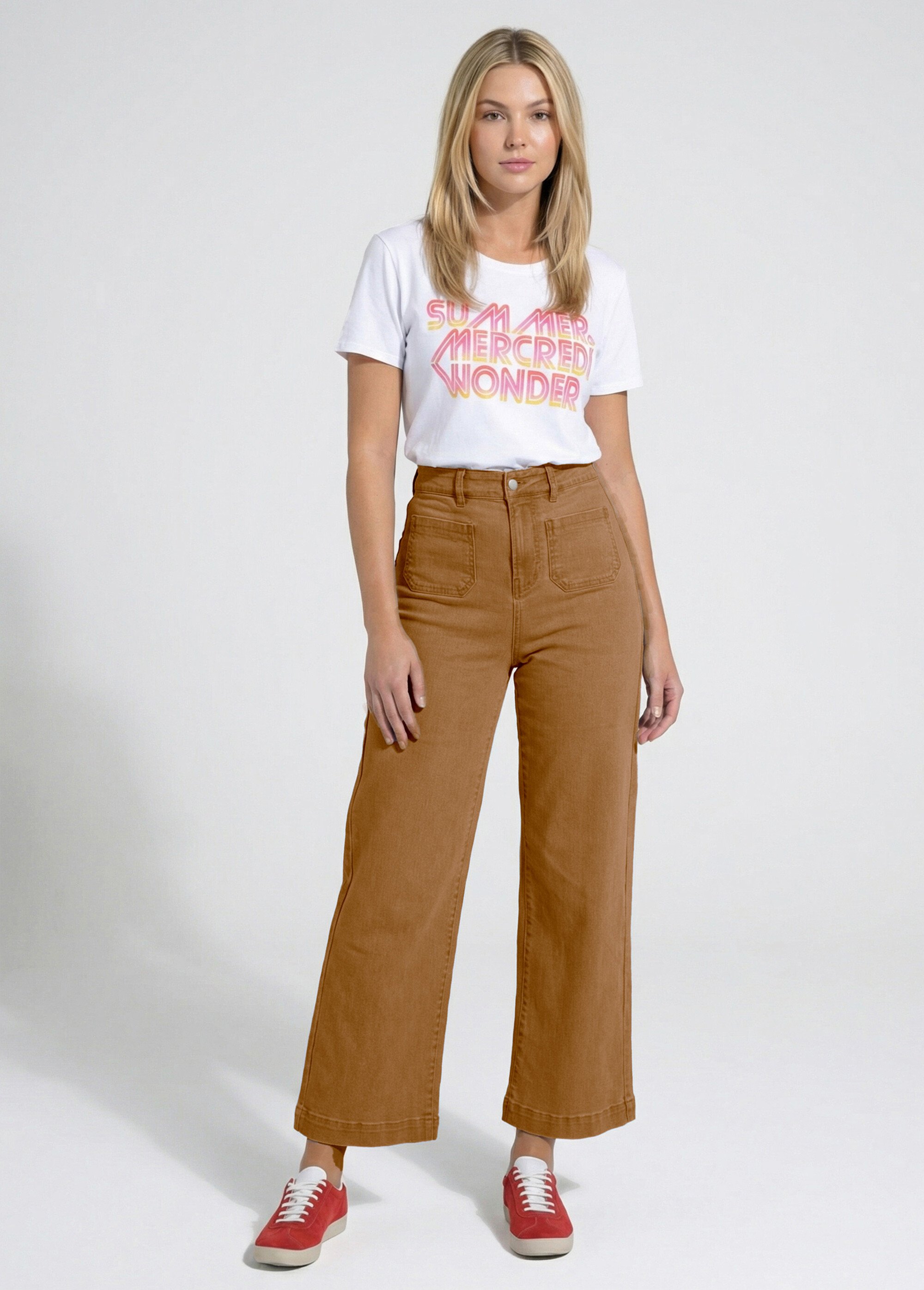 Jean 7/8ème large denim extensible 4 poches Femme Marron NIVA SF1