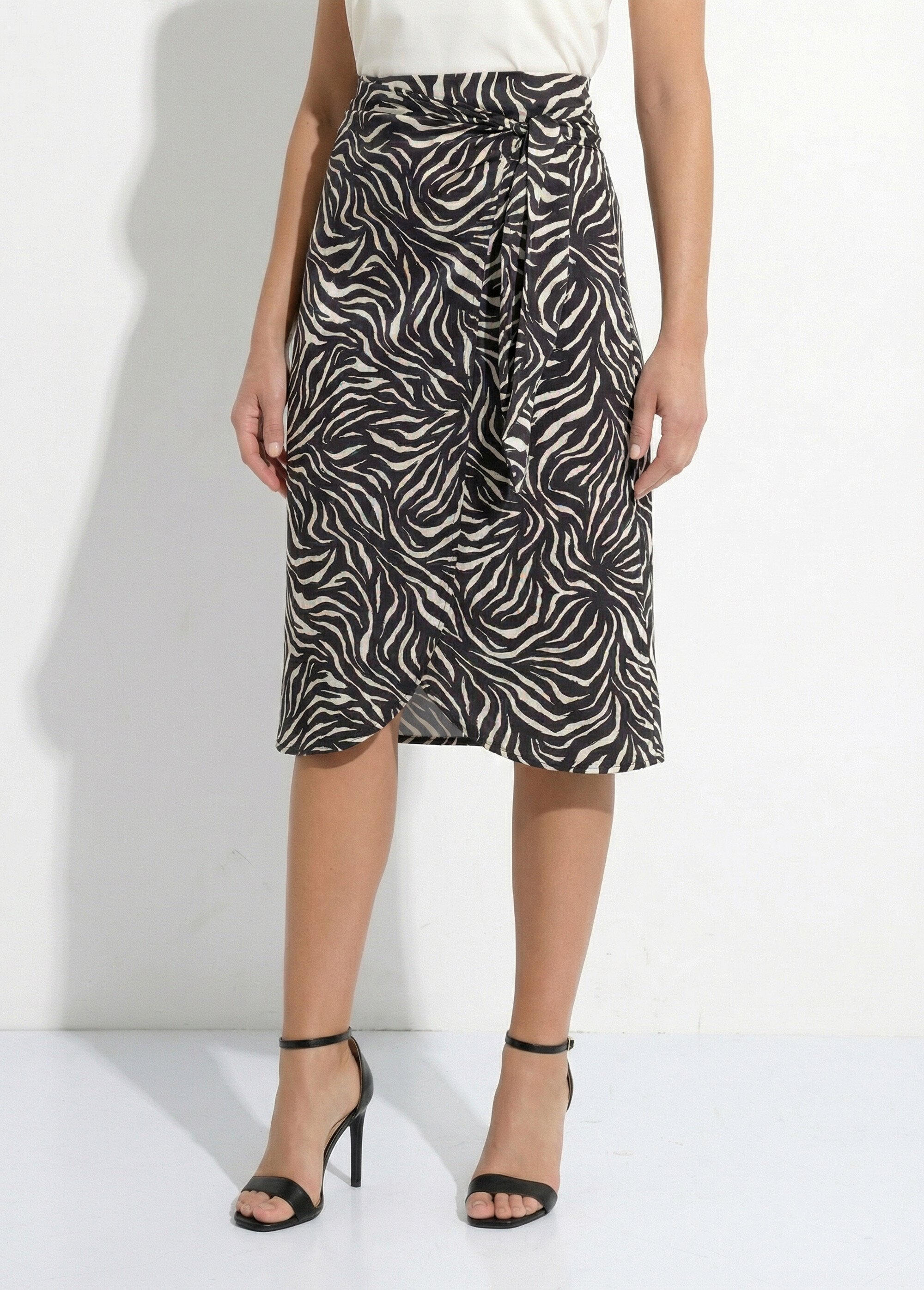 Jupe portefeuille midi en satin bicolore Femme Noir LEOLA FA1