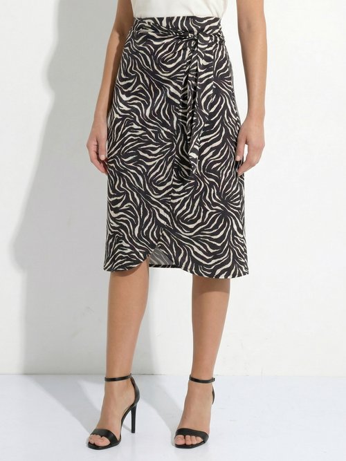 Jupe portefeuille midi en satin bicolore Femme Noir LEOLA FA1