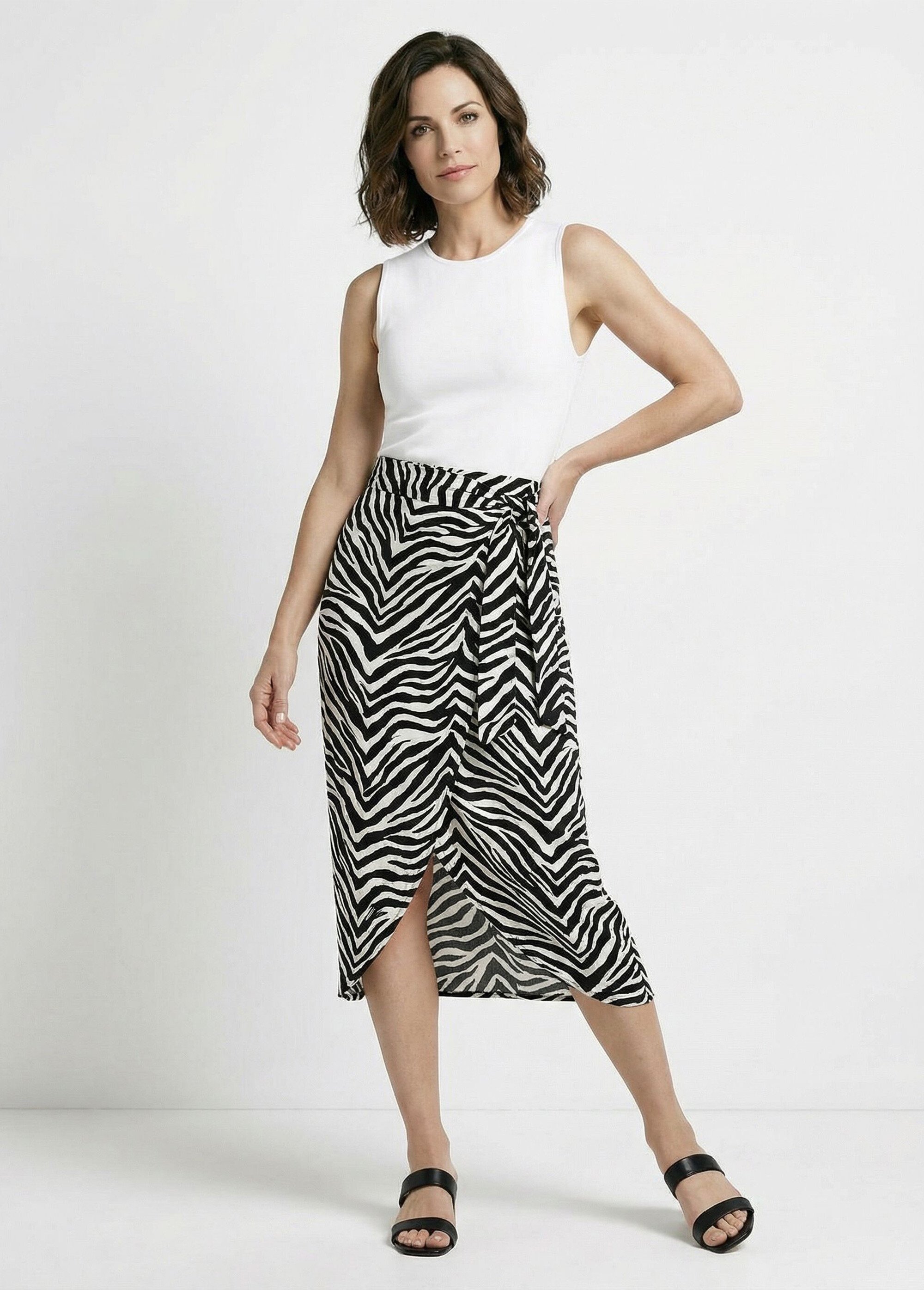 Jupe portefeuille midi en satin bicolore Femme Noir LEOLA MV1