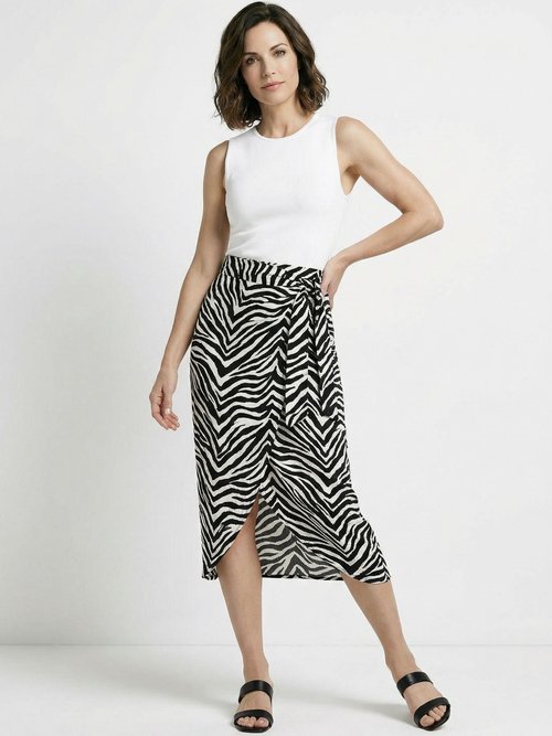 Jupe portefeuille midi en satin bicolore Femme Noir LEOLA MV1