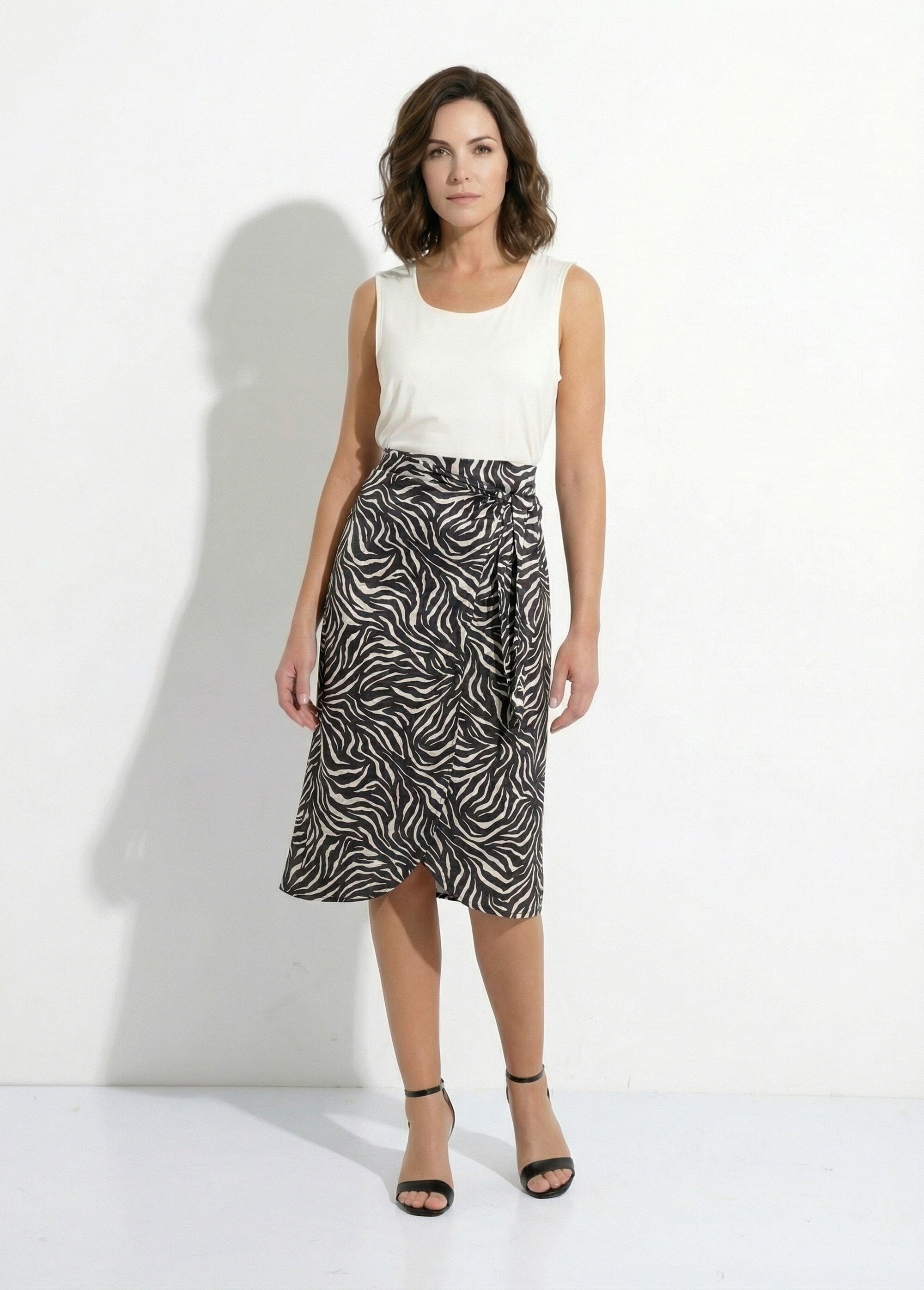 Jupe portefeuille midi en satin bicolore Femme Noir LEOLA SF1