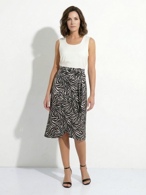 Jupe portefeuille midi en satin bicolore Femme Noir LEOLA SF1