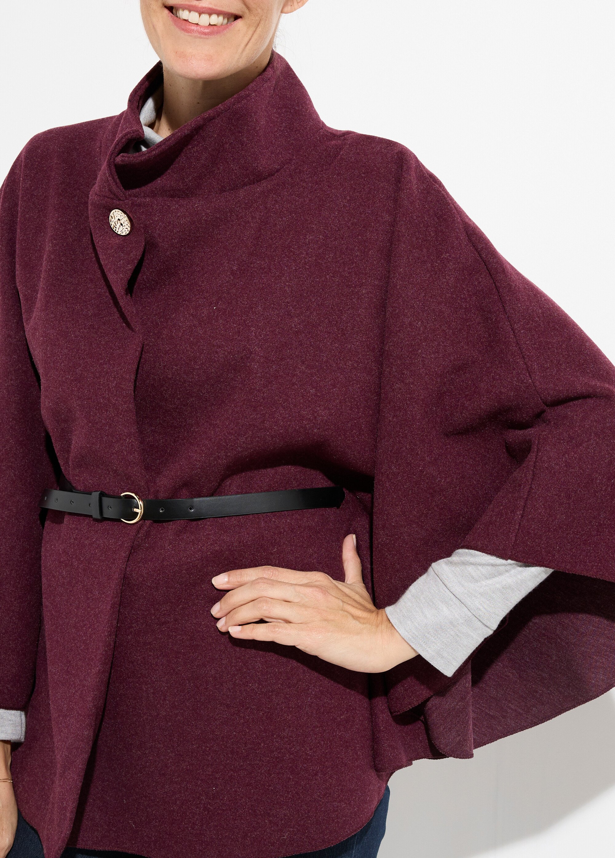Manteau cape à ceinturer, col montant Femme Rouge MQ-7695 DE1