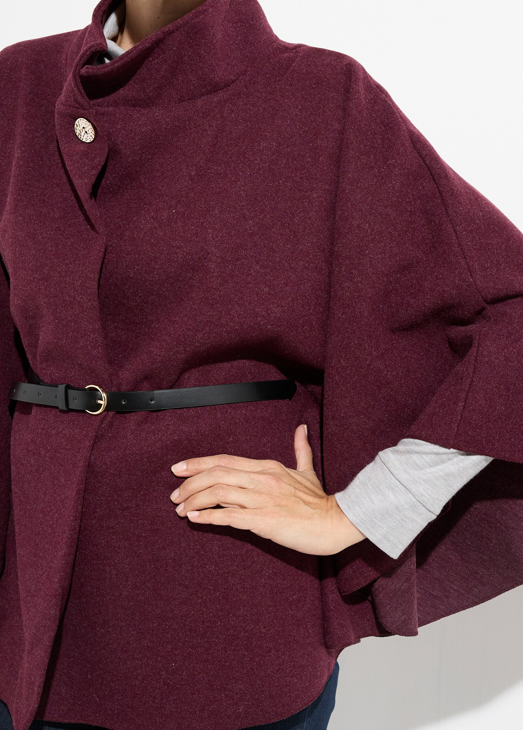 Manteau cape à ceinturer, col montant Femme Rouge MQ-7695 DE1