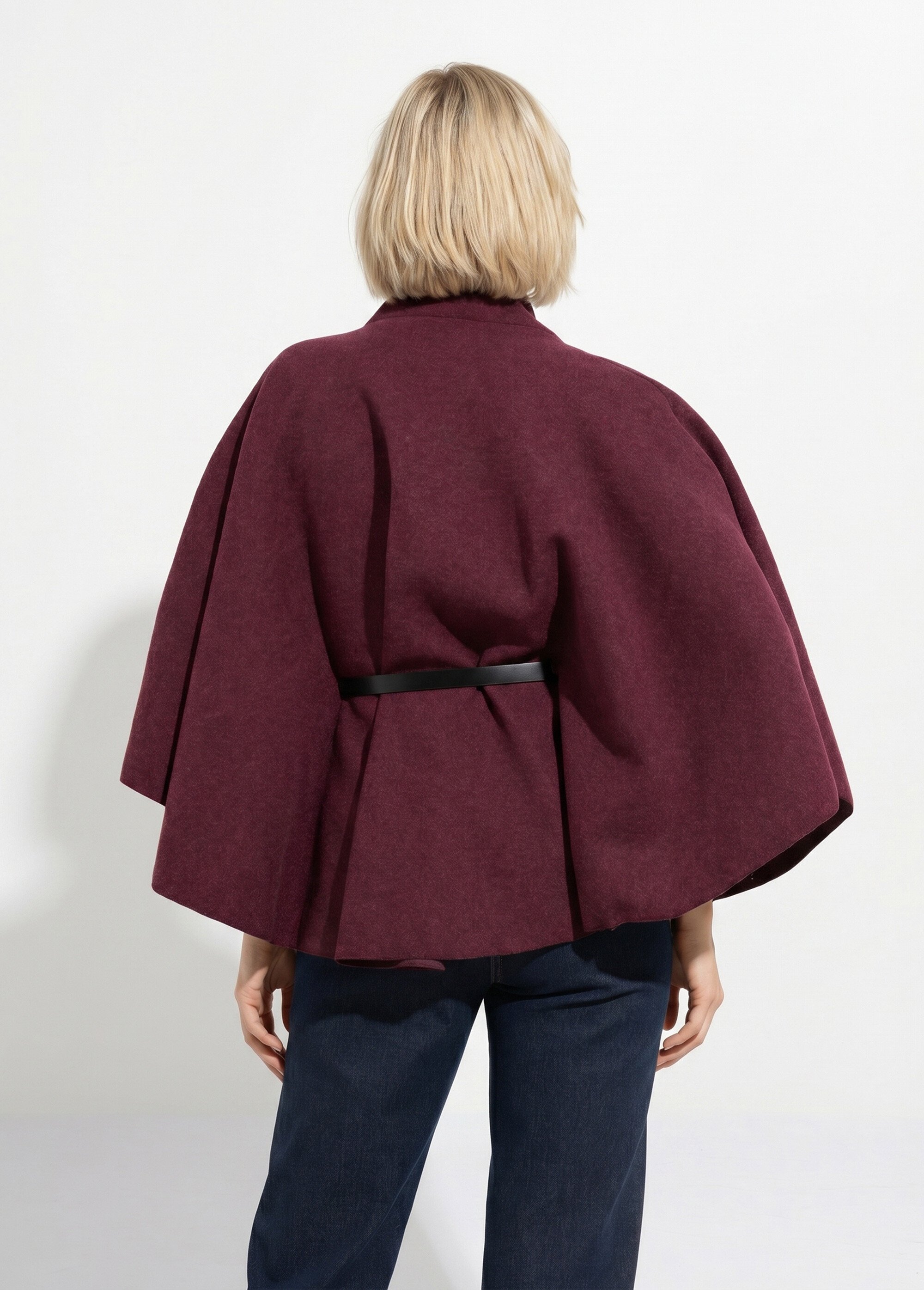 Manteau cape à ceinturer, col montant Femme Rouge MQ-7695 DO1