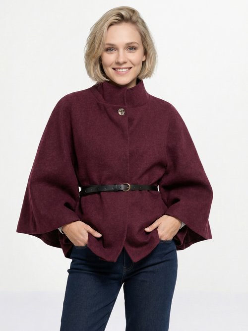 Manteau cape à ceinturer, col montant Femme Rouge MQ-7695 FA1