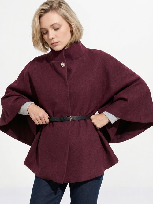 Manteau cape à ceinturer, col montant Femme Rouge MQ-7695 MV1
