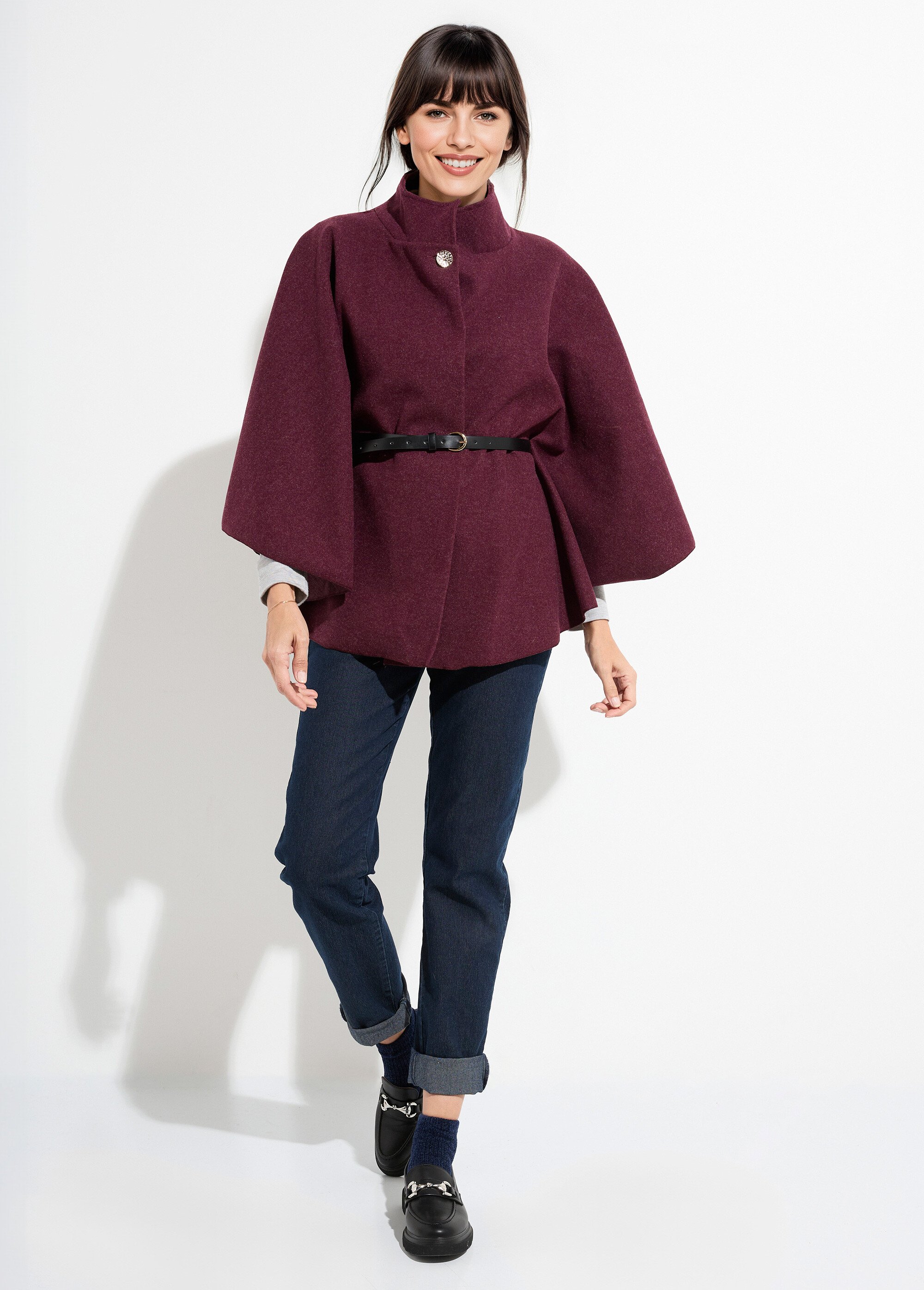 Manteau cape à ceinturer, col montant Femme Rouge MQ-7695 SF1