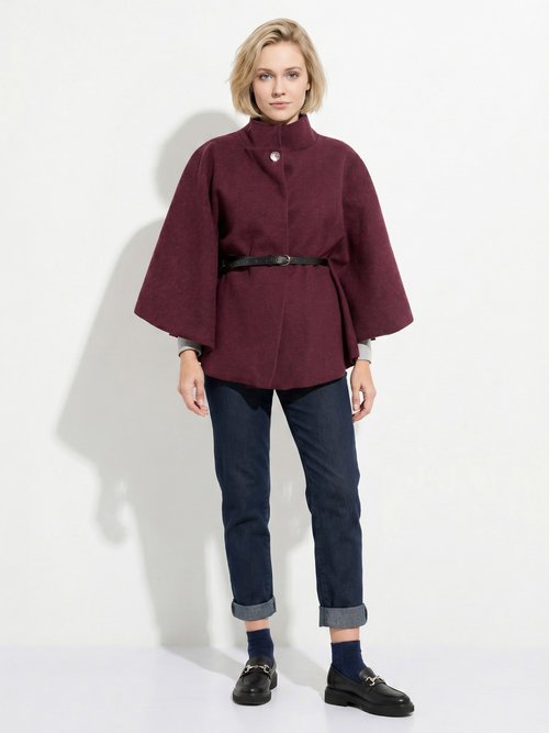 Manteau cape à ceinturer, col montant Femme Rouge MQ-7695 SI1