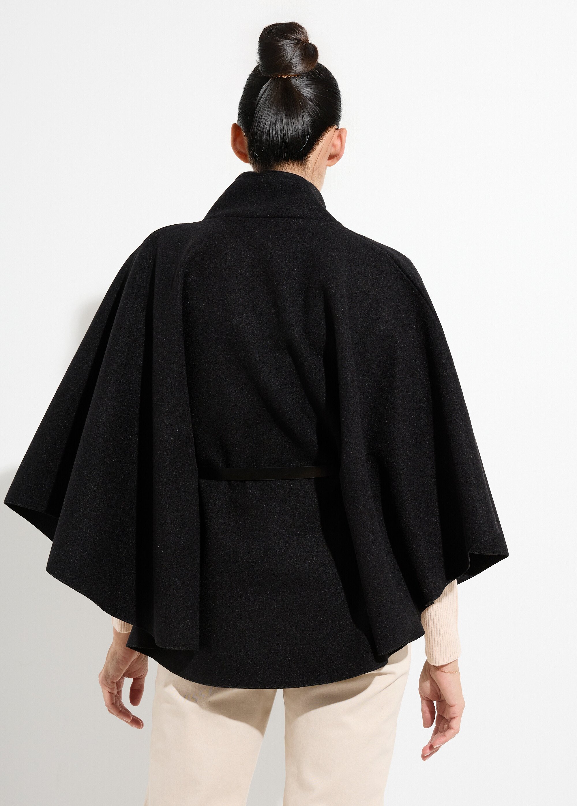 Manteau cape à ceinturer, col montant Femme Noir MQ-7695 DO1