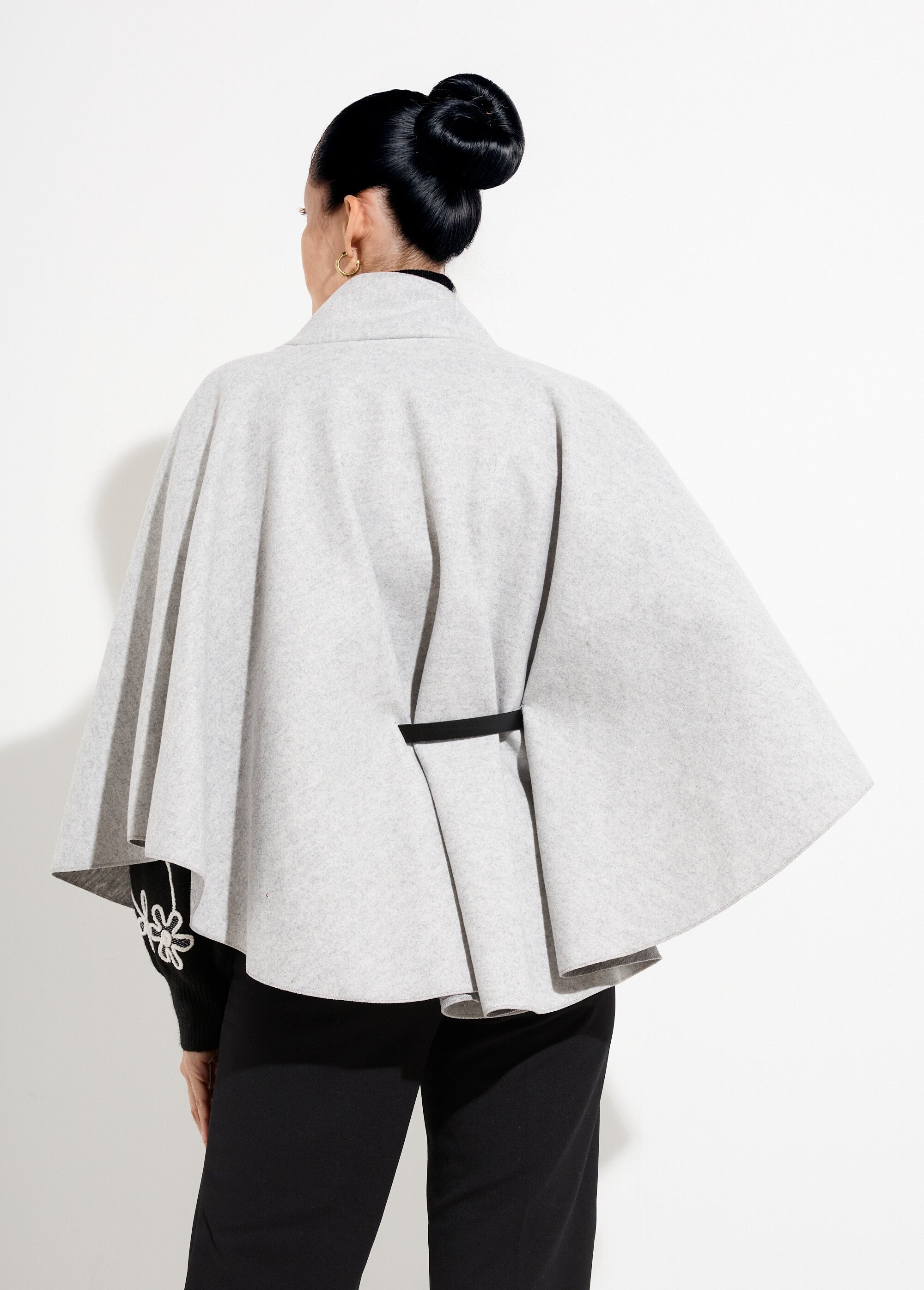 Manteau cape à ceinturer, col montant Femme Gris MQ-7695 DO1