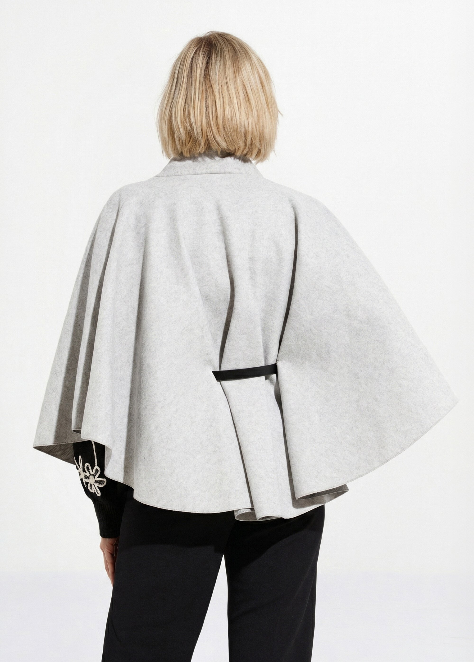 Manteau cape à ceinturer, col montant Femme Gris MQ-7695 DO1