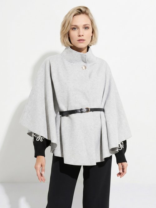 Manteau cape à ceinturer, col montant Femme Gris MQ-7695 FA1