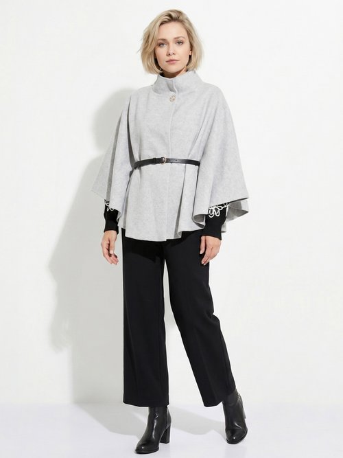 Manteau cape à ceinturer, col montant Femme Gris MQ-7695 SI1