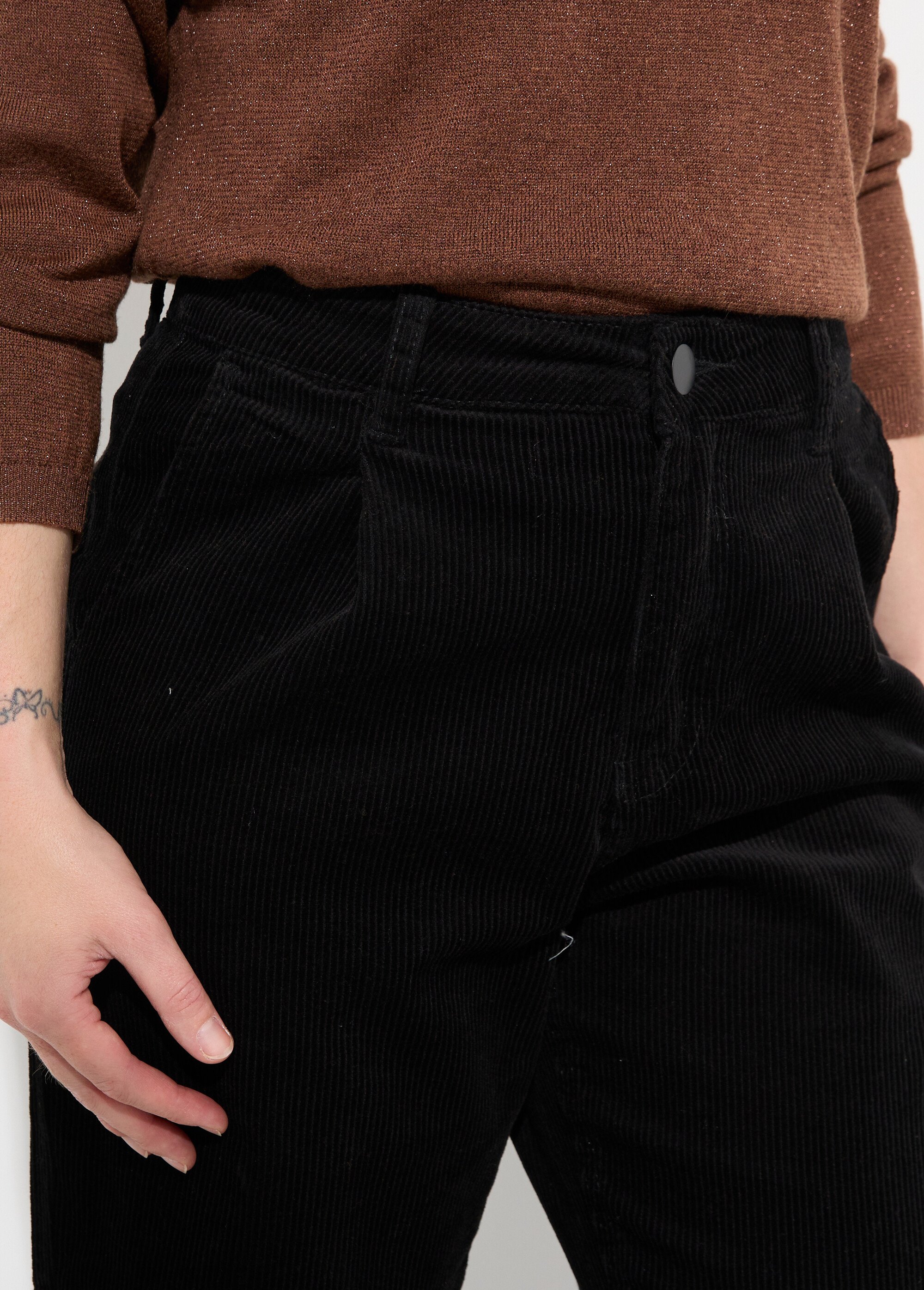 Pantalon large velours, spécial PETITE Femme Noir OR-H2221 DE1