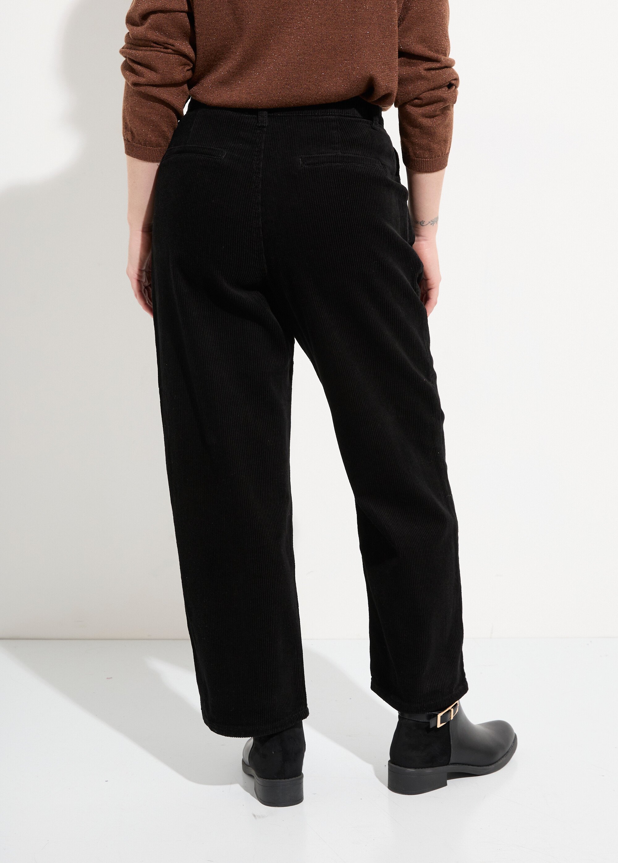 Pantalon large velours, spécial PETITE Femme Noir OR-H2221 DO1
