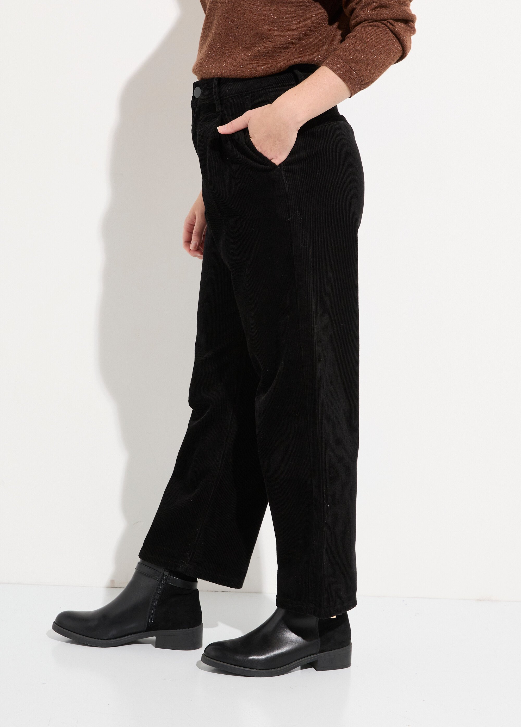 Pantalon large velours, spécial PETITE Femme Noir OR-H2221 GA1