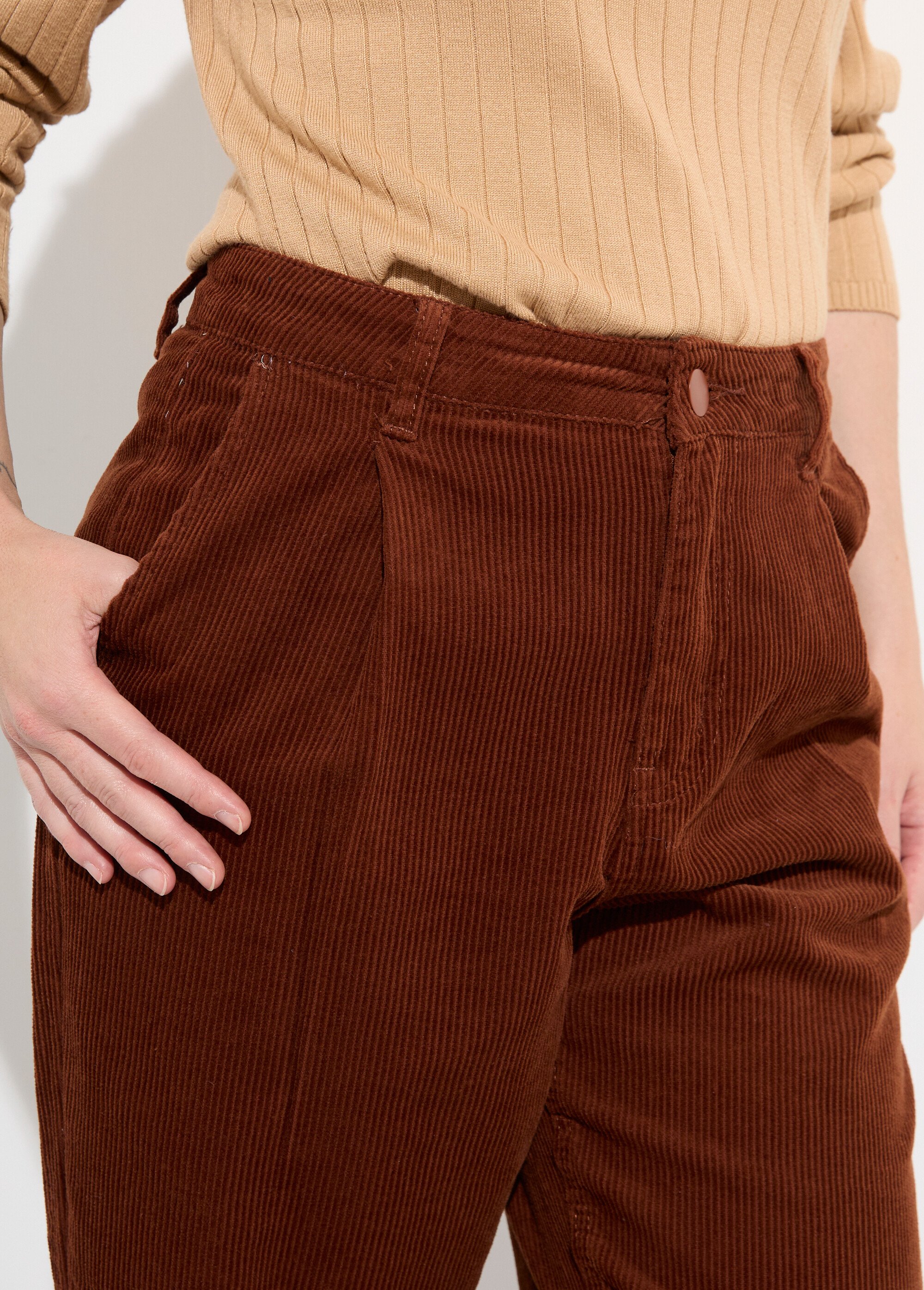 Pantalon large velours, spécial PETITE Femme Marron OR-H2221 DE1