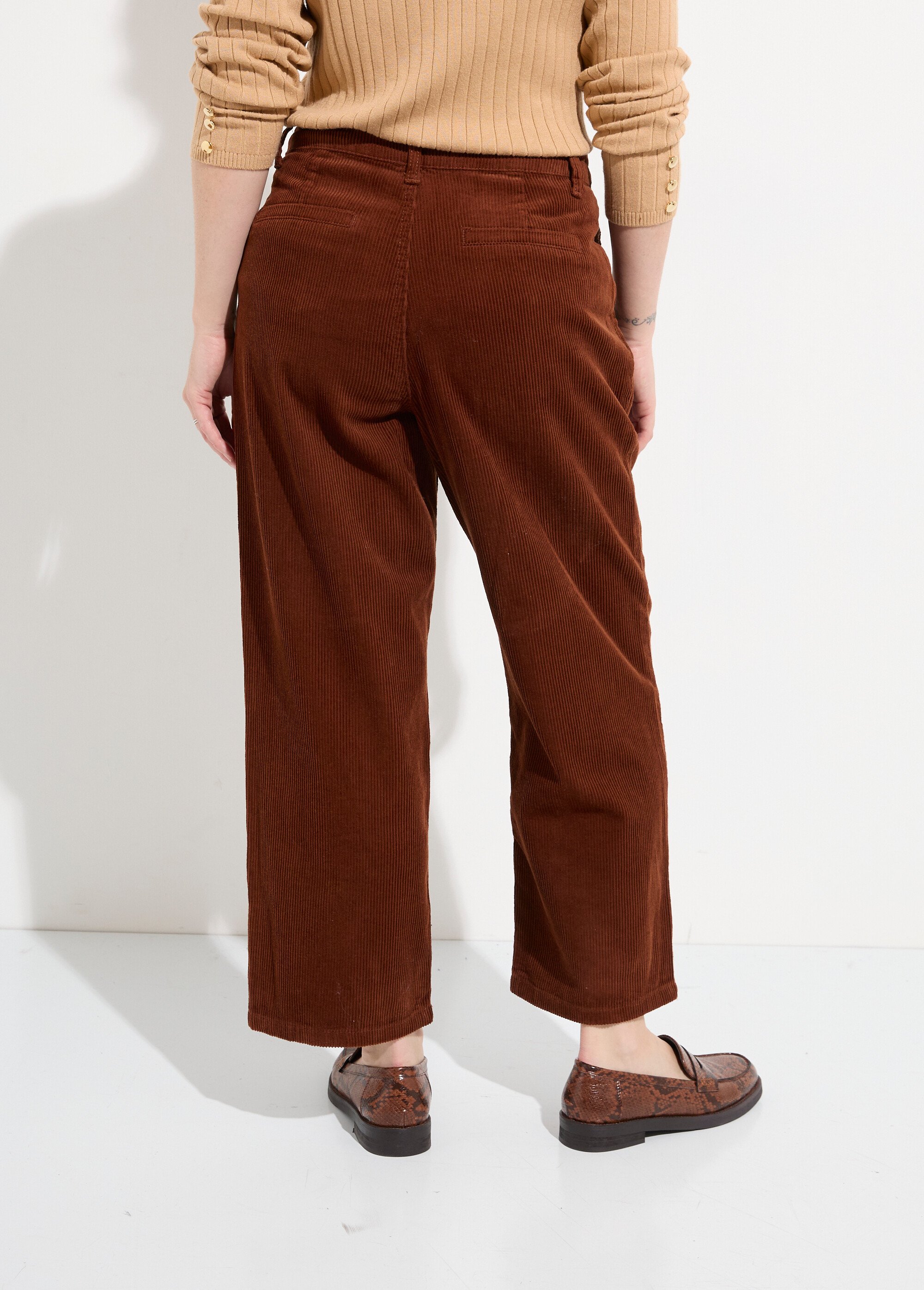 Pantalon large velours, spécial PETITE Femme Marron OR-H2221 DO1
