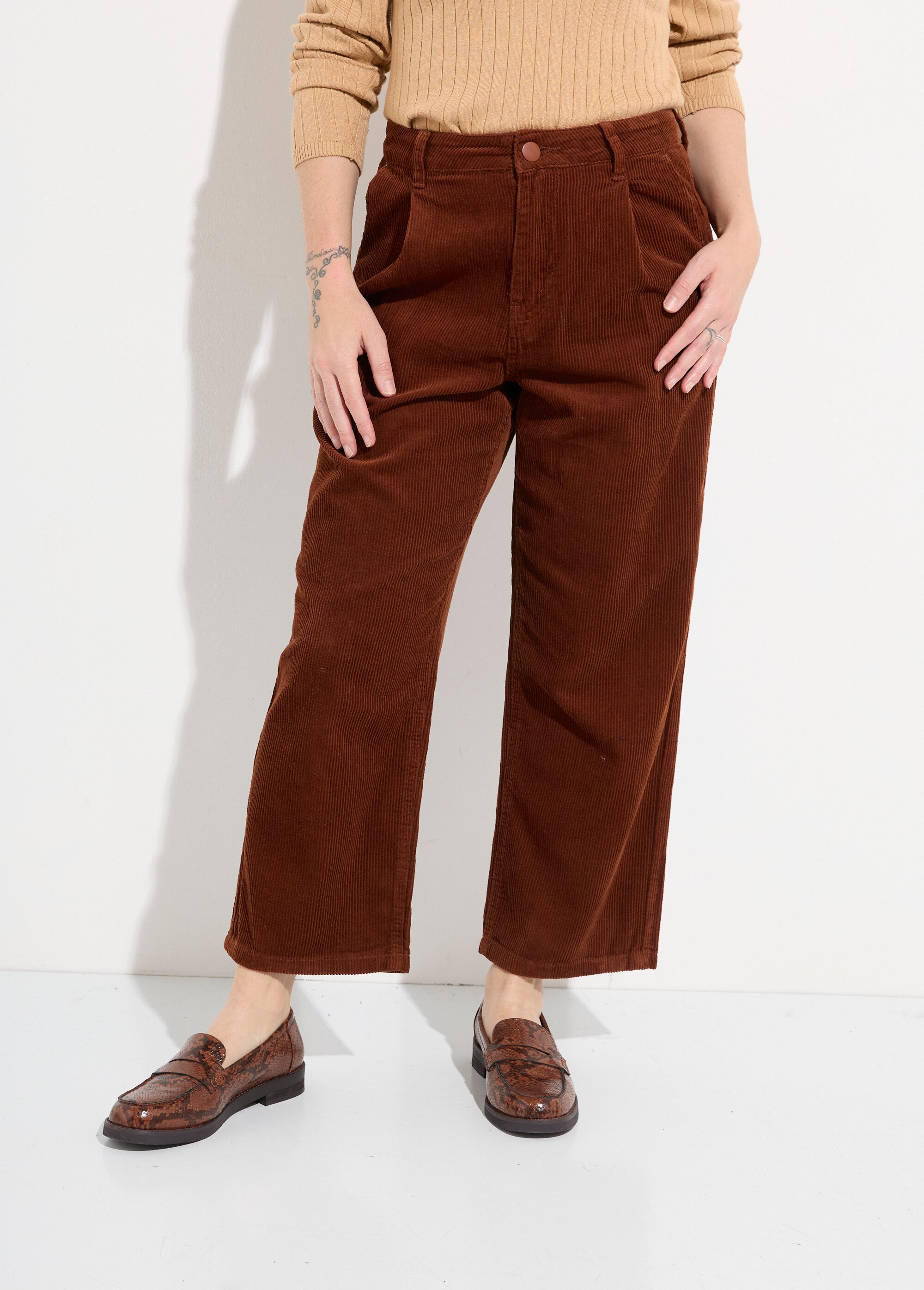Pantalon large velours, spécial PETITE Femme Marron OR-H2221 FA1