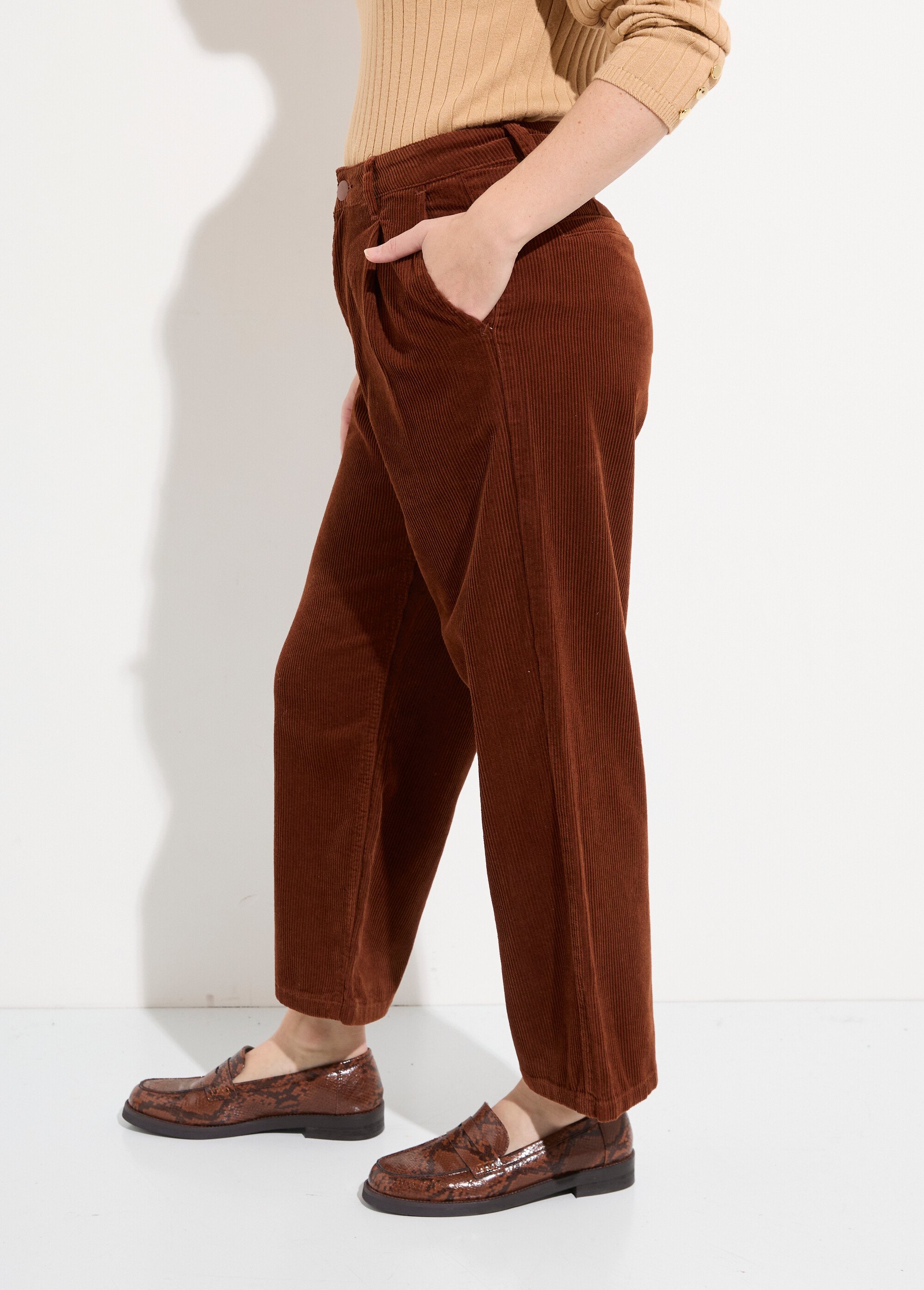 Pantalon large velours, spécial PETITE Femme Marron OR-H2221 GA1