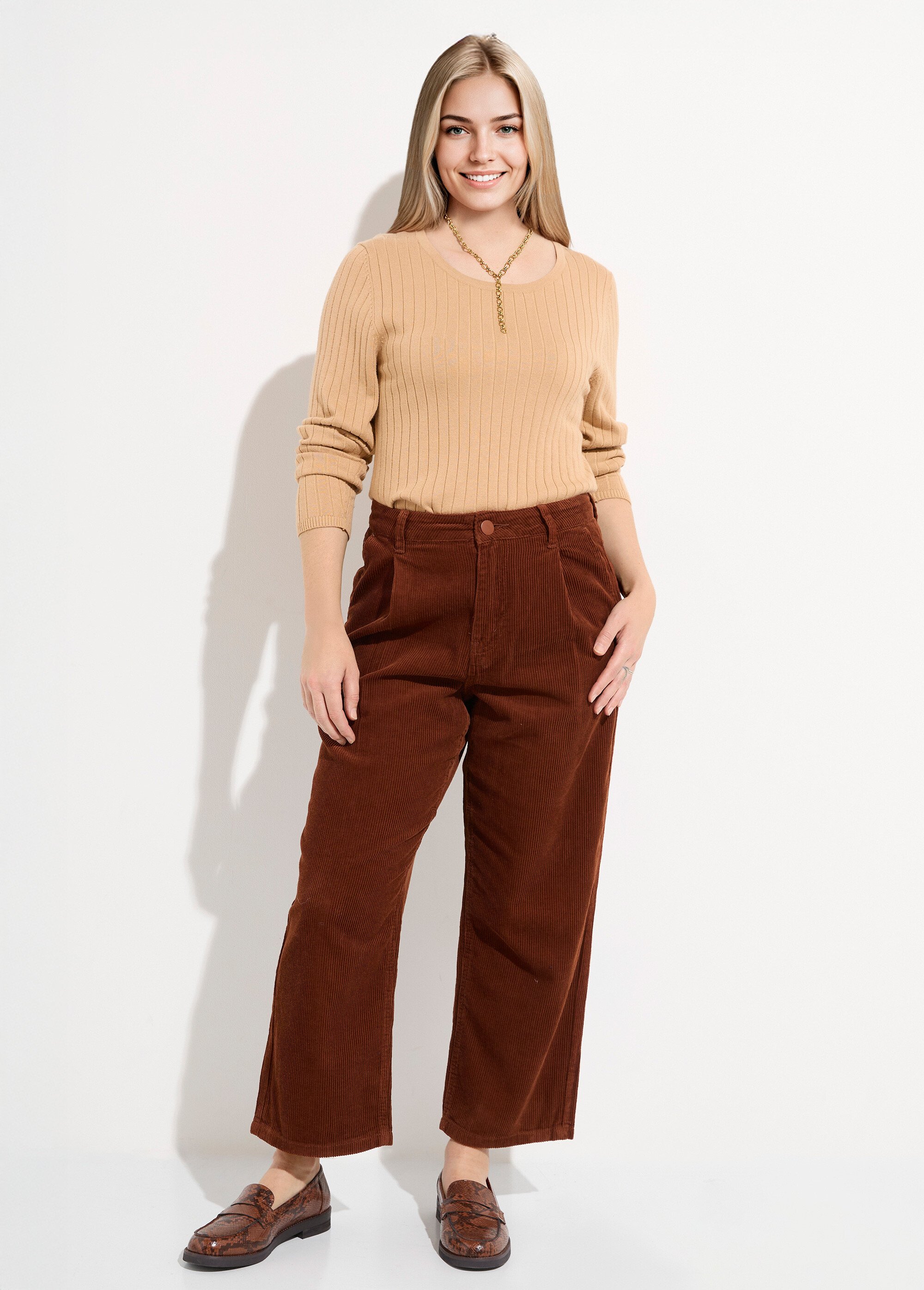 Pantalon large velours, spécial PETITE Femme Marron OR-H2221 SF1
