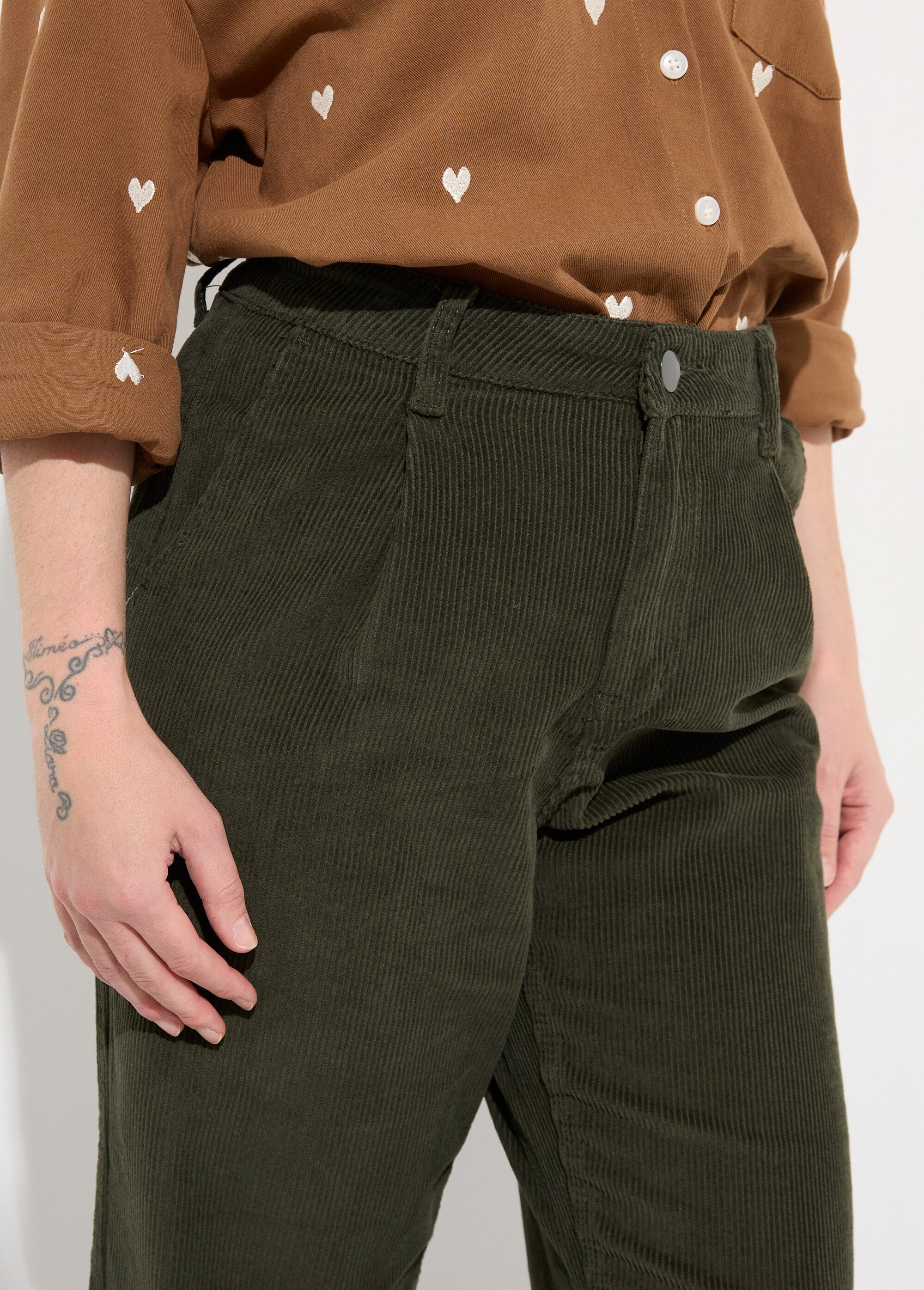 Pantalon large velours, spécial PETITE Femme Vert OR-H2221 DE1