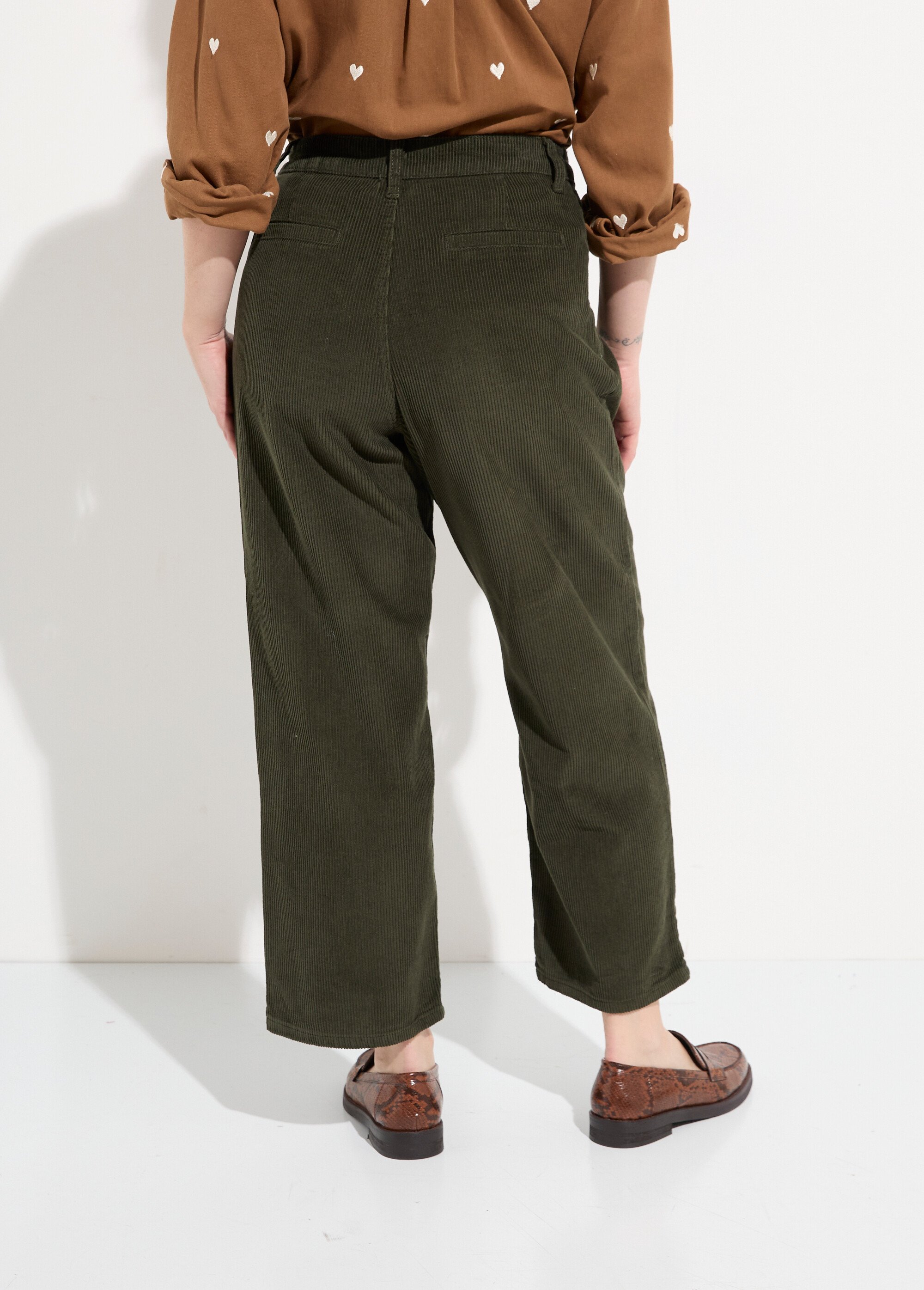 Pantalon large velours, spécial PETITE Femme Vert OR-H2221 DO1