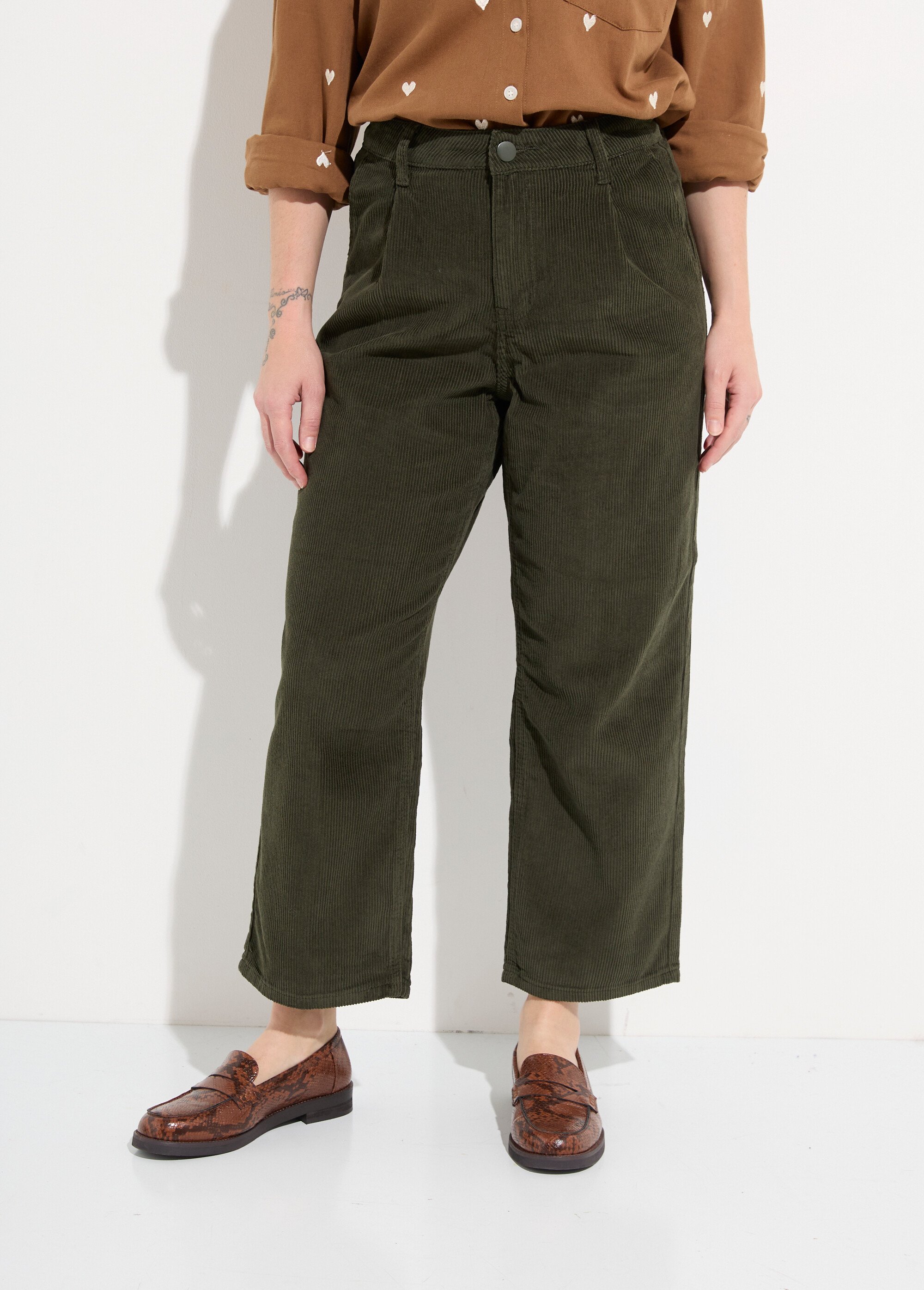 Pantalon large velours, spécial PETITE Femme Vert OR-H2221 FA1