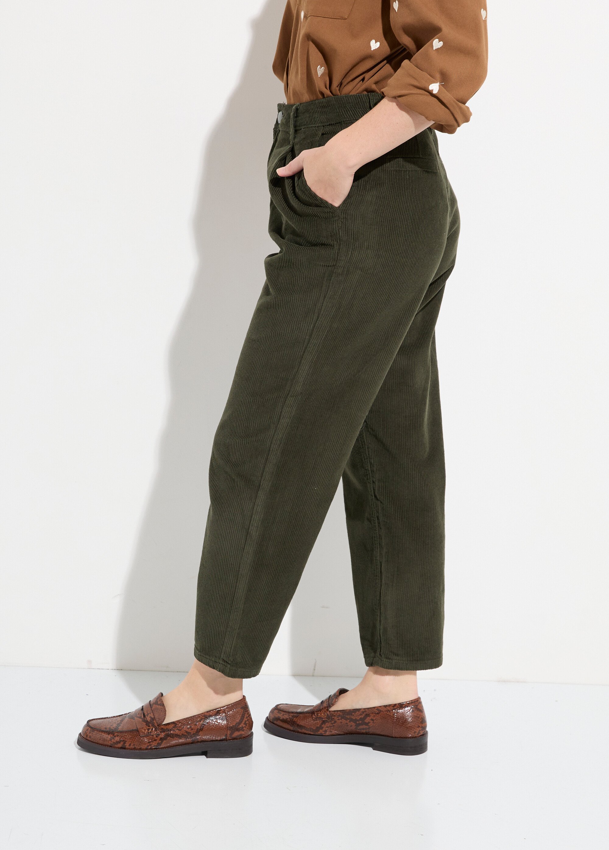 Pantalon large velours, spécial PETITE Femme Vert OR-H2221 GA1