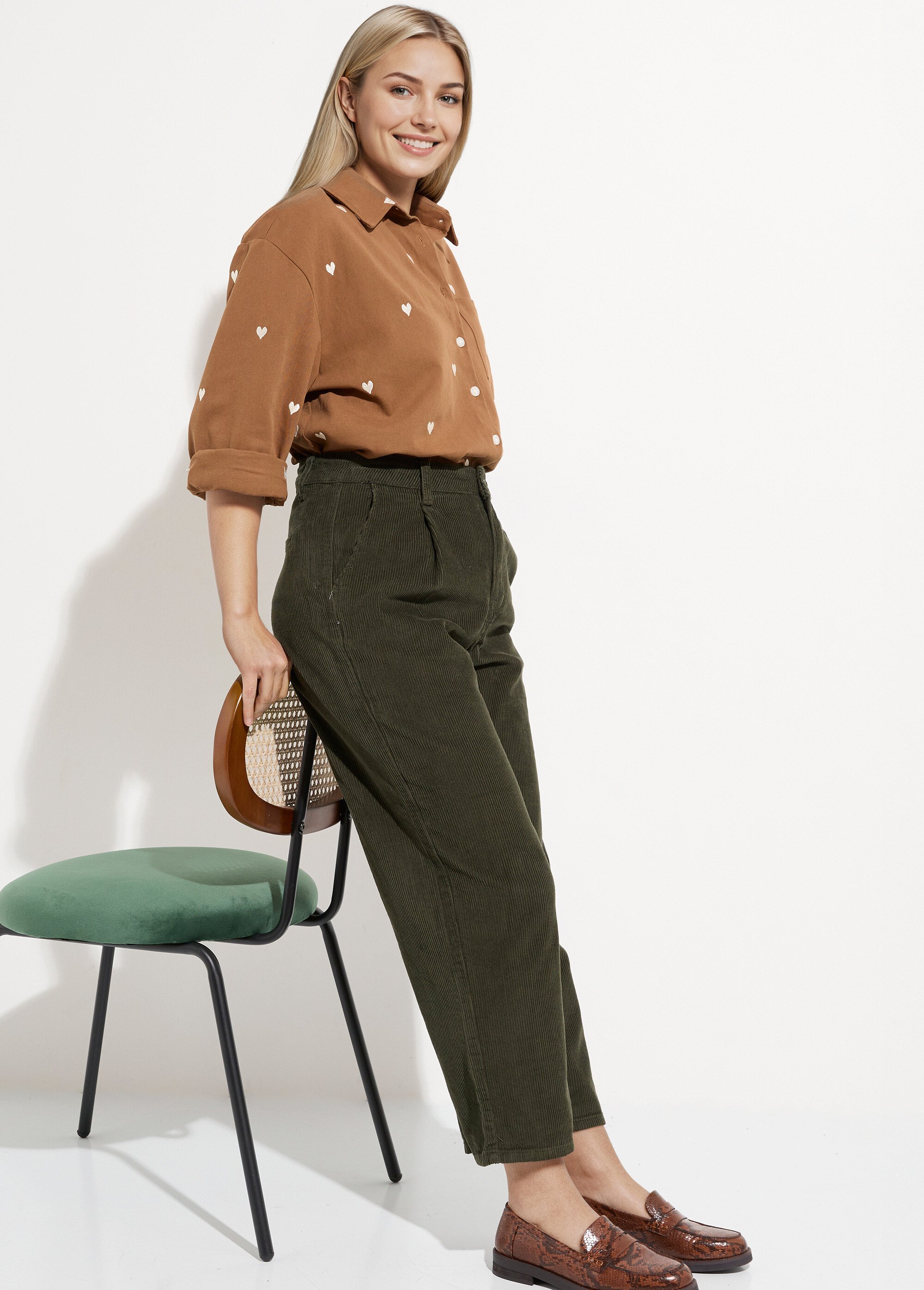 Pantalon large velours, spécial PETITE Femme Vert OR-H2221 MV1