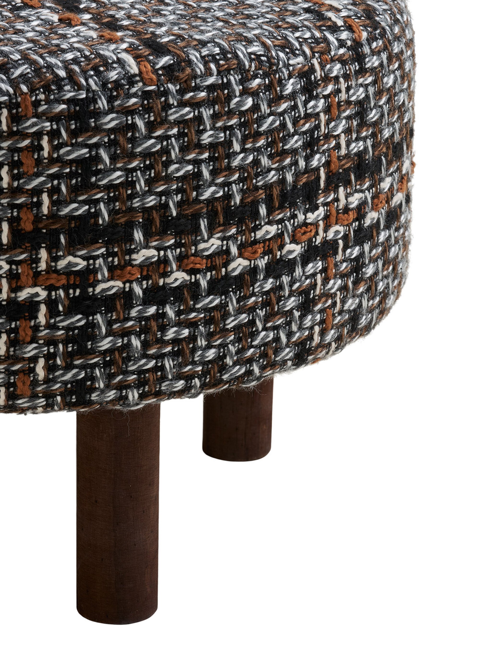 Pouf rond dessus façon tweed FALKIRK NOIR ET BLANC ET BRUN HN-1501128 DE2