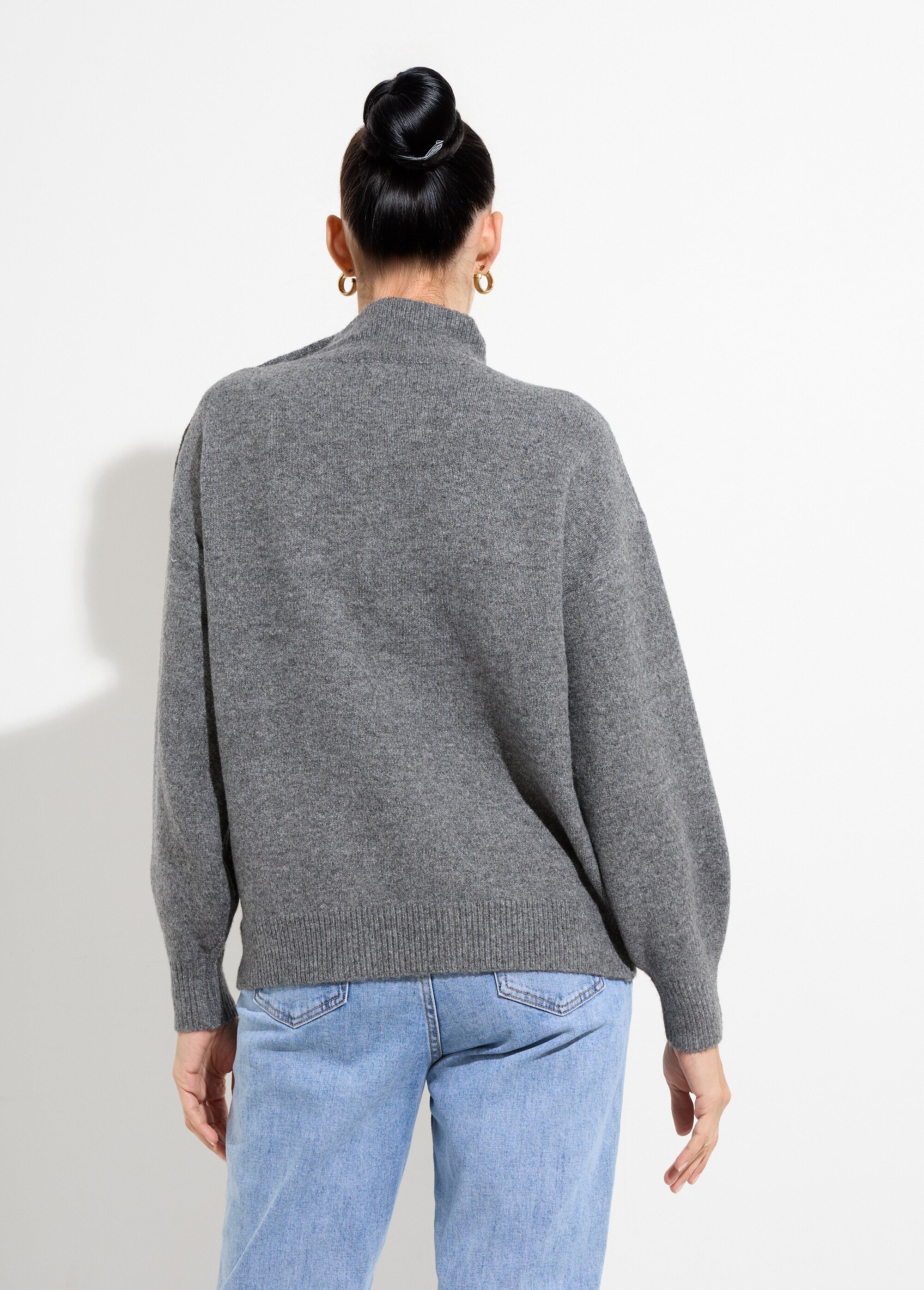 Pull col montant boutons bijou métal Femme Gris MQ-J009 DO1