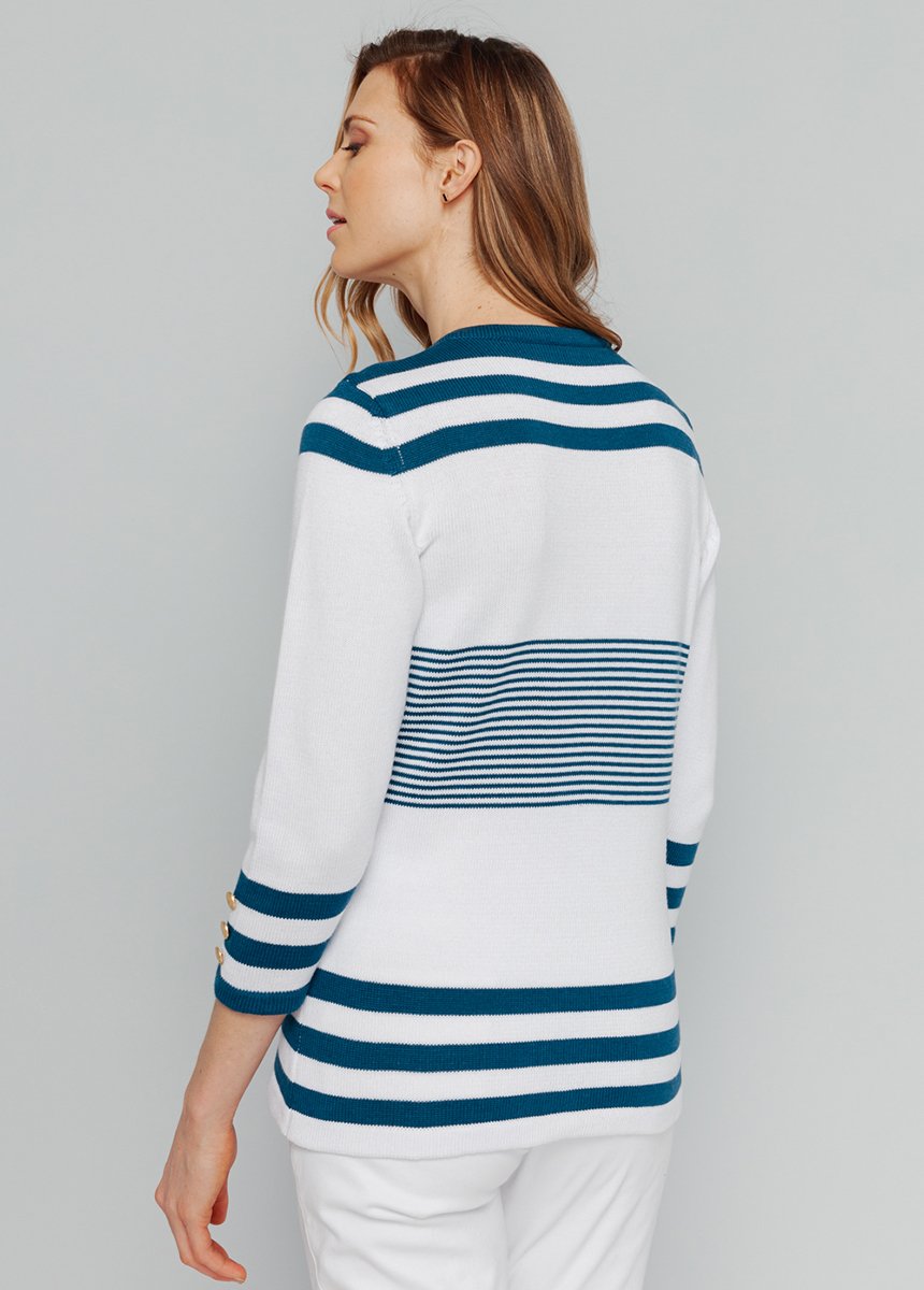 Pull rayé manches 3/4 coton