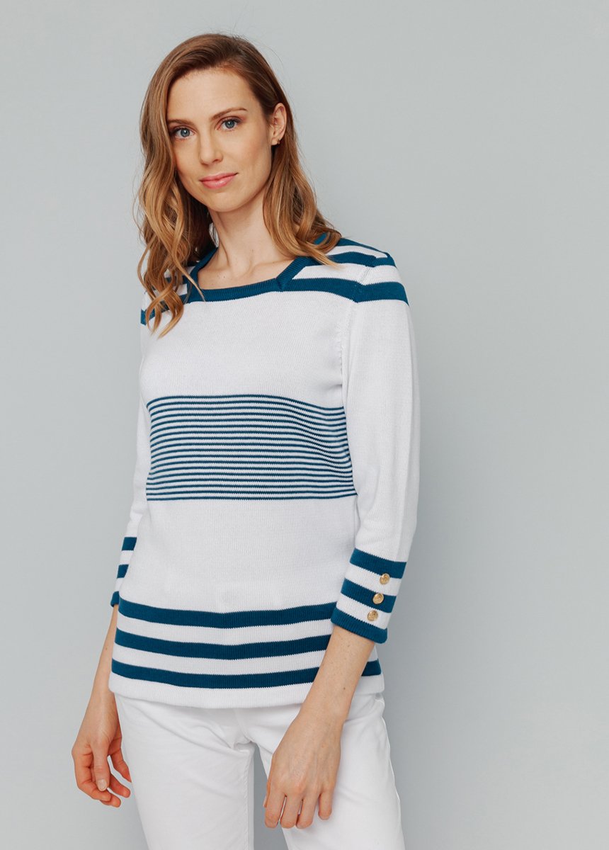Pull rayé manches 3/4 coton
