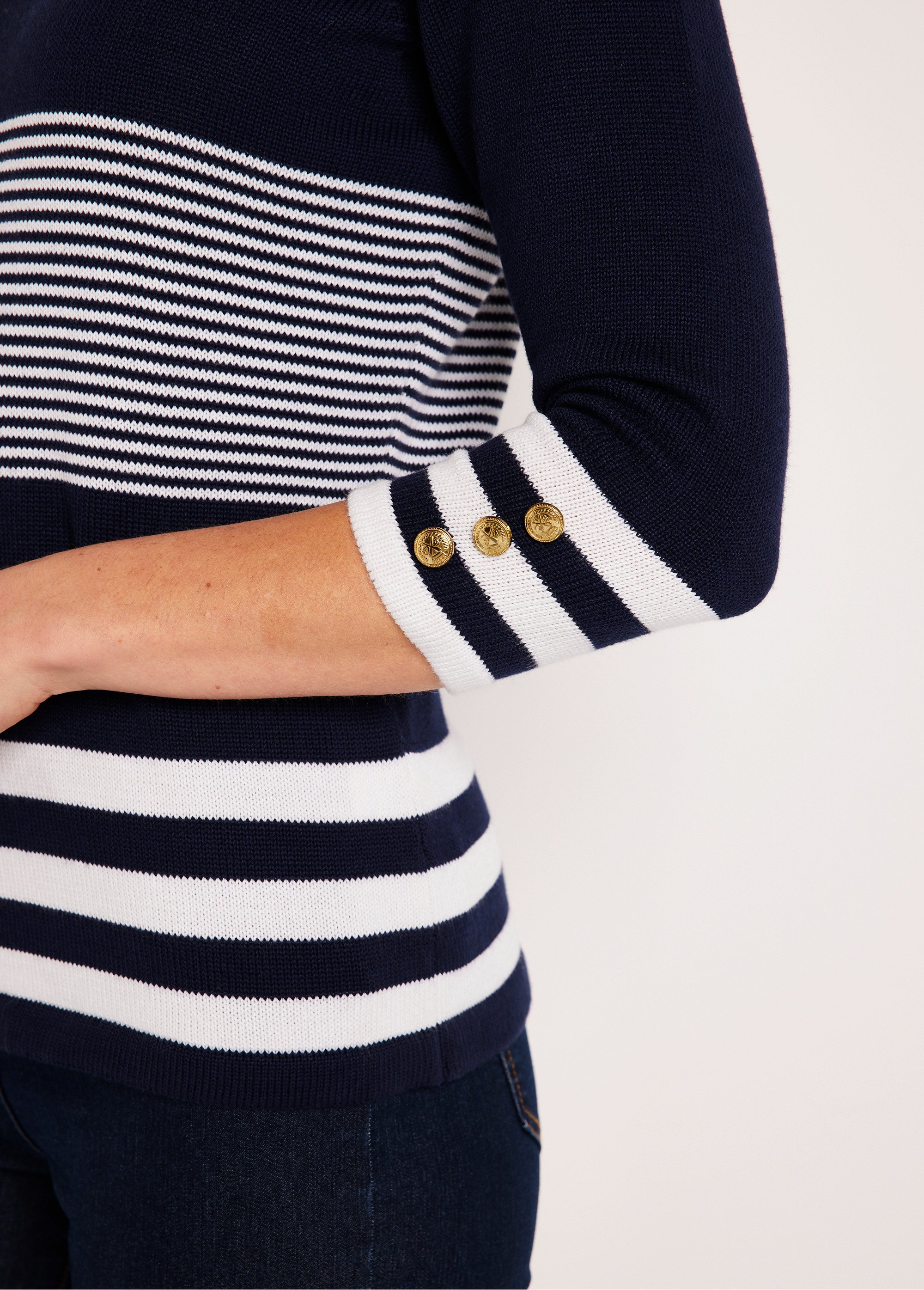 Pull marin tricoté Femme - 100 navy rayé beige