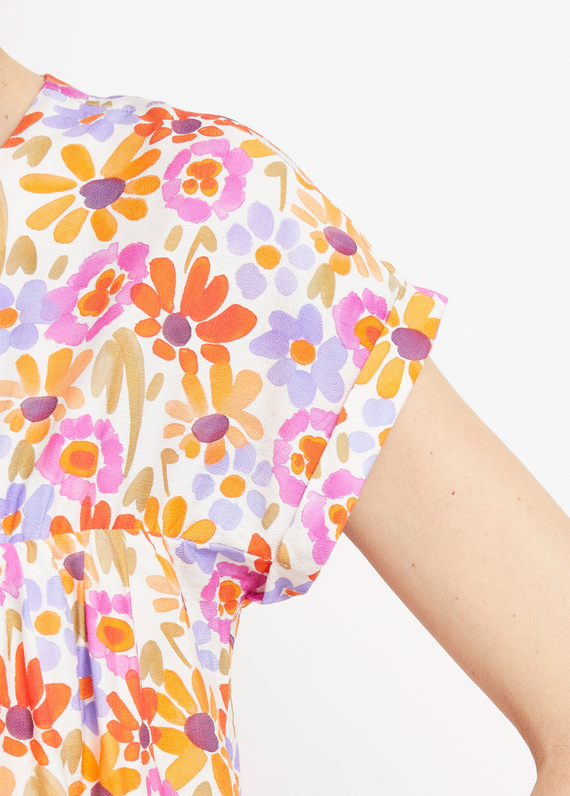 Robe fleurie, détail dos forme  goutte Femme Orange IA-R6613 DE2