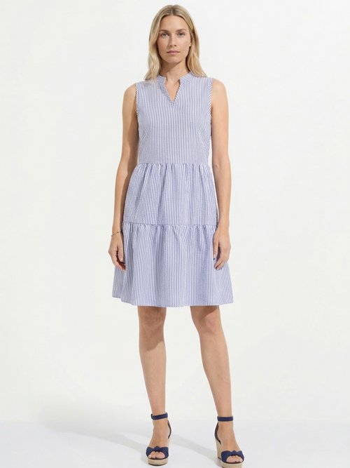 Robe seersucker rayé sans manches volantée Femme Bleu ELYANA FA1