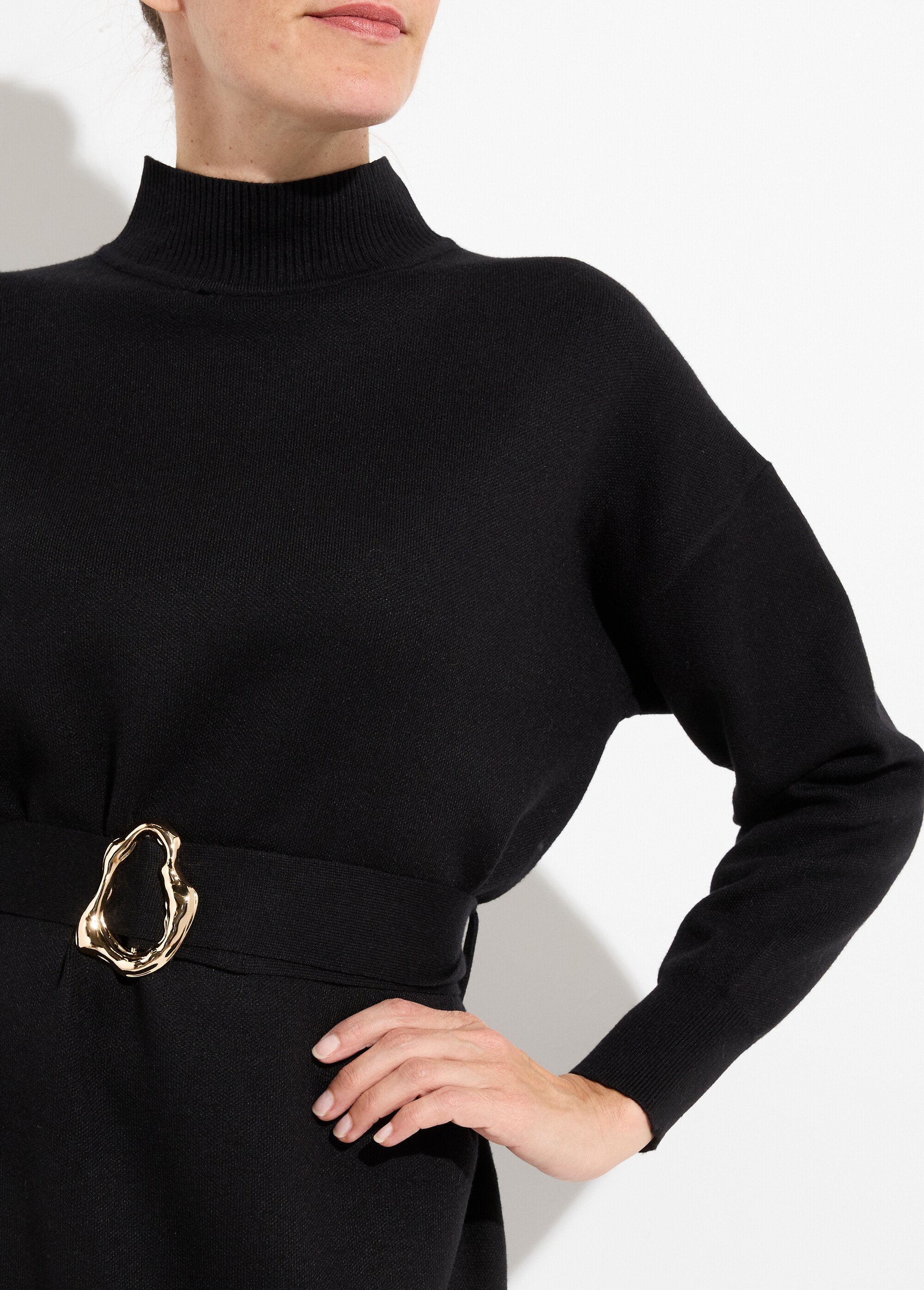 Robe pull col montant ceinture métal Femme Noir MQ-H8801 DE1
