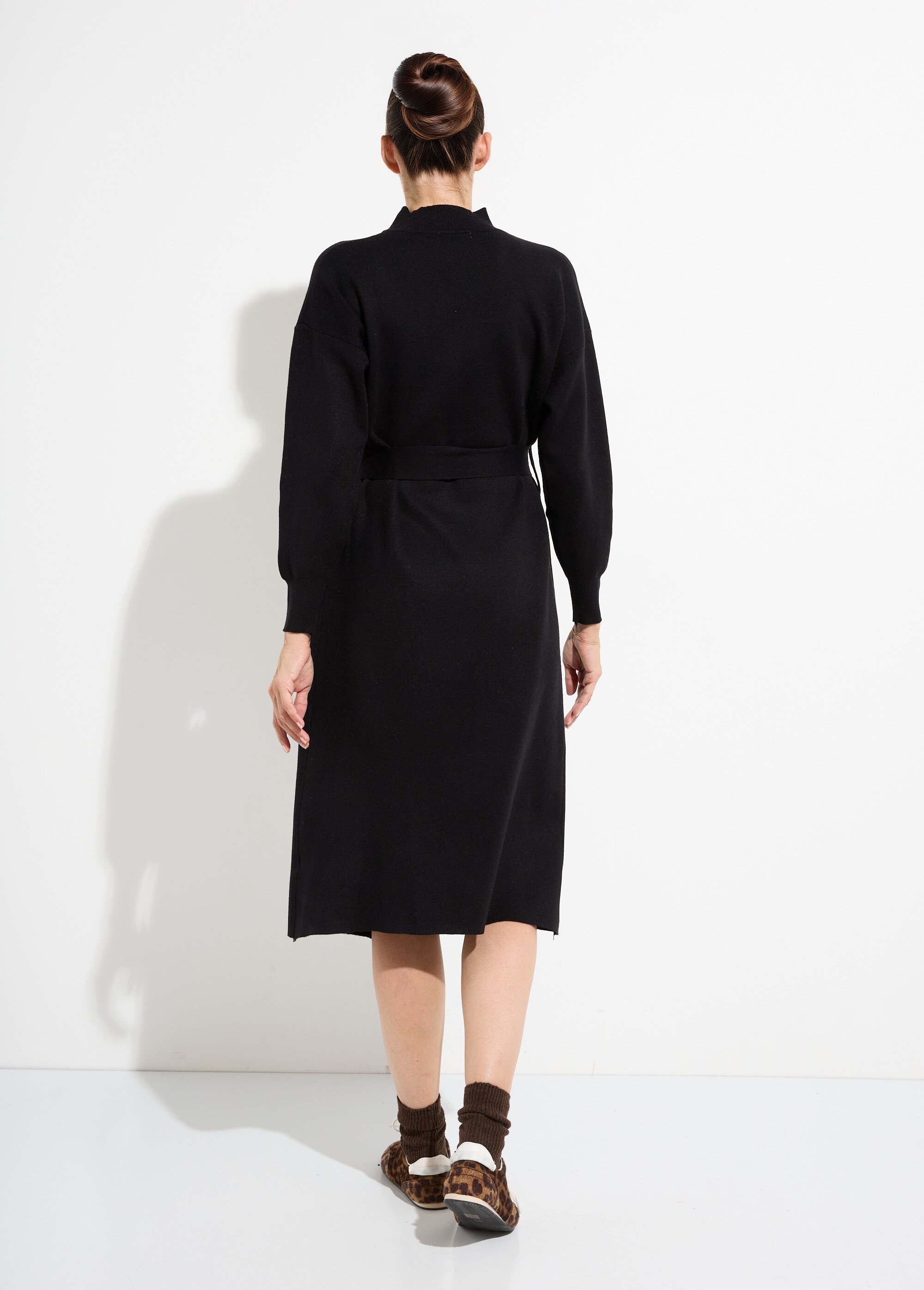 Robe pull col montant ceinture métal Femme Noir MQ-H8801 DO1