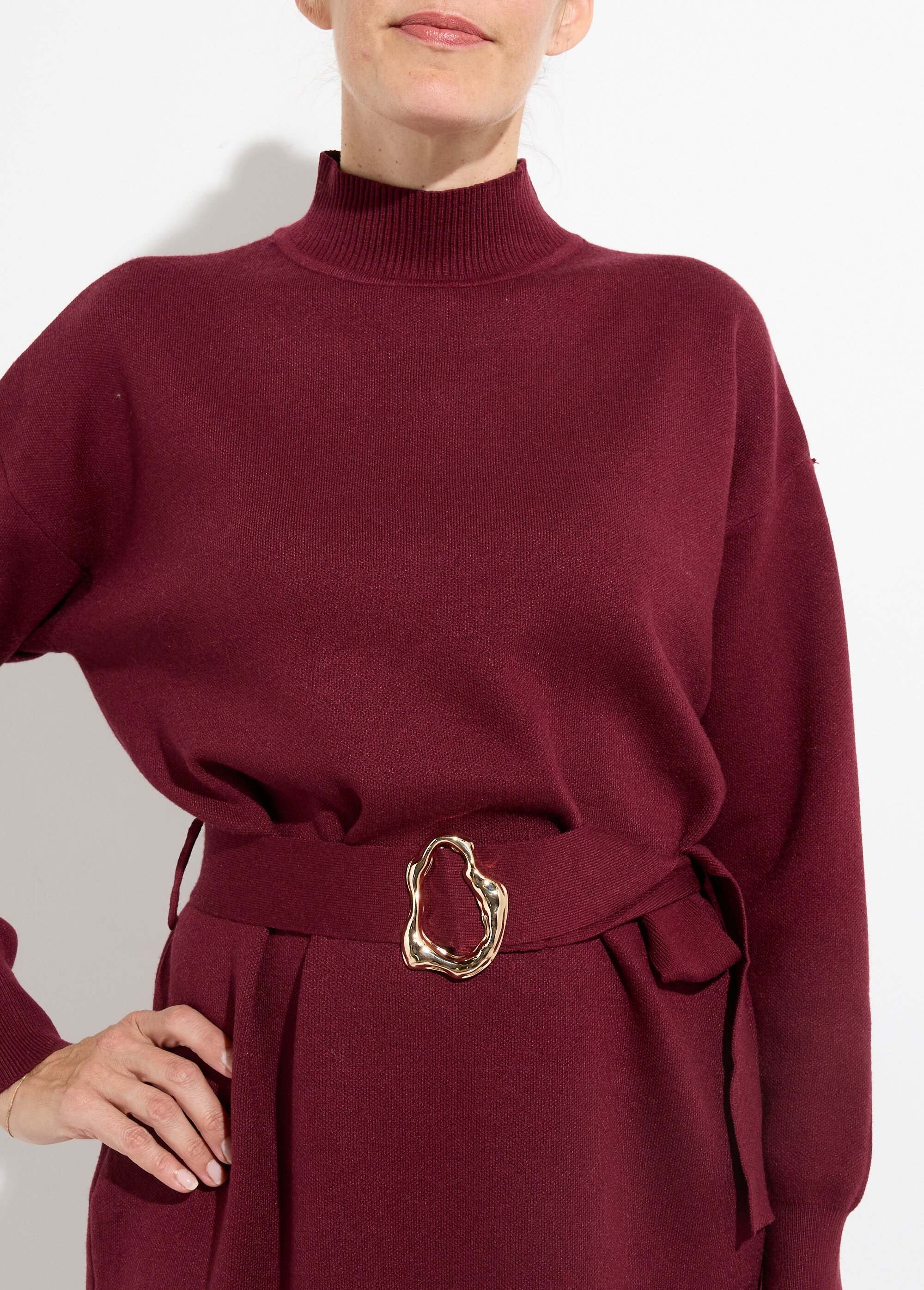 Robe pull col montant ceinture métal Femme Rouge MQ-H8801 DE1