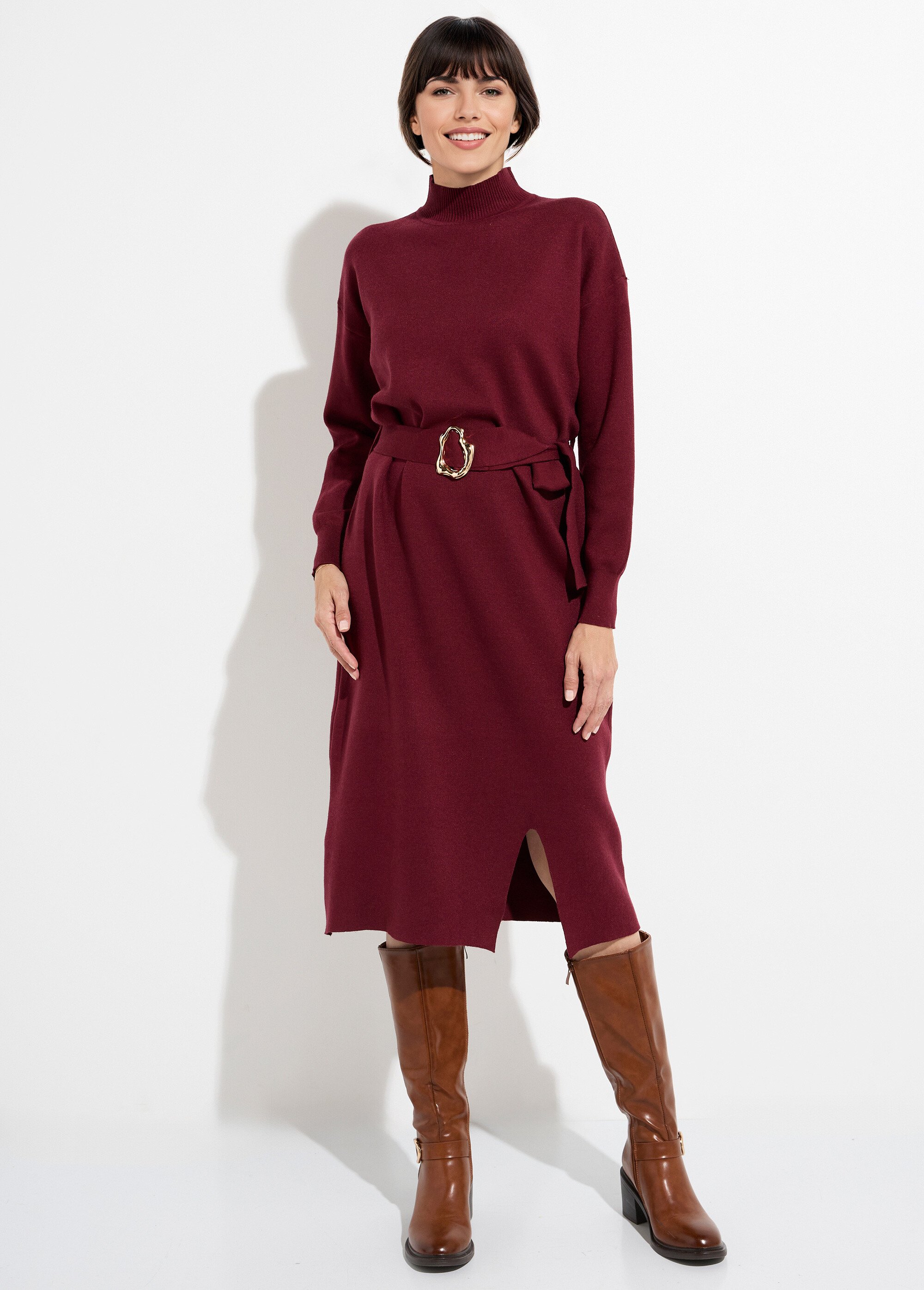 Robe pull col montant ceinture métal Femme Rouge MQ-H8801 FA1