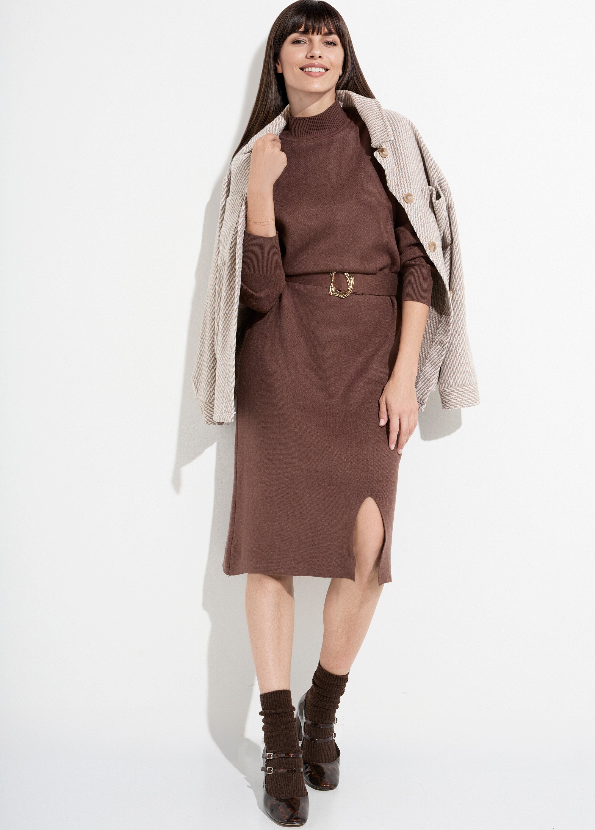 Robe pull col montant ceinture métal