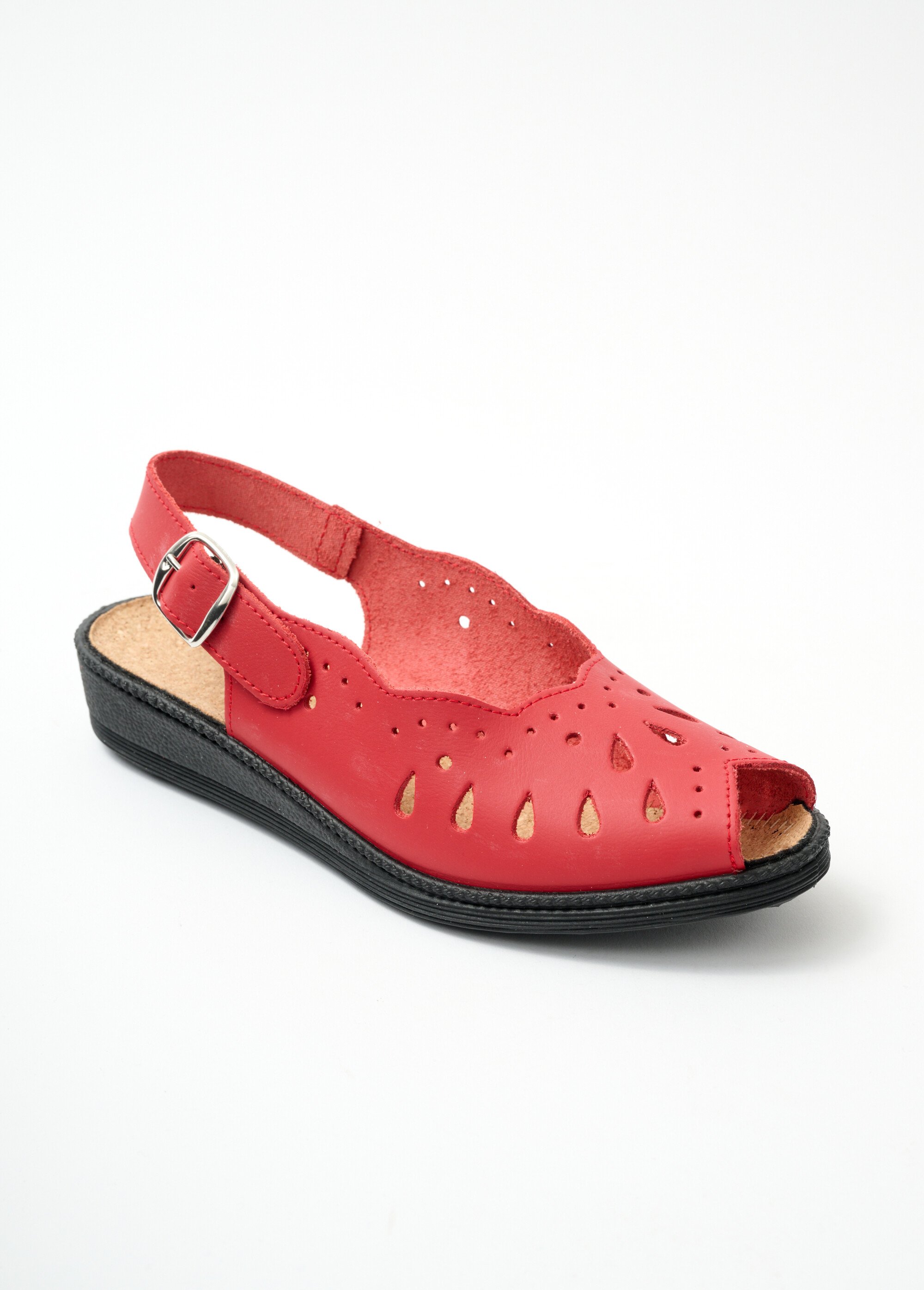 Sandales compensees largeur confort cuir Rouge Afibel