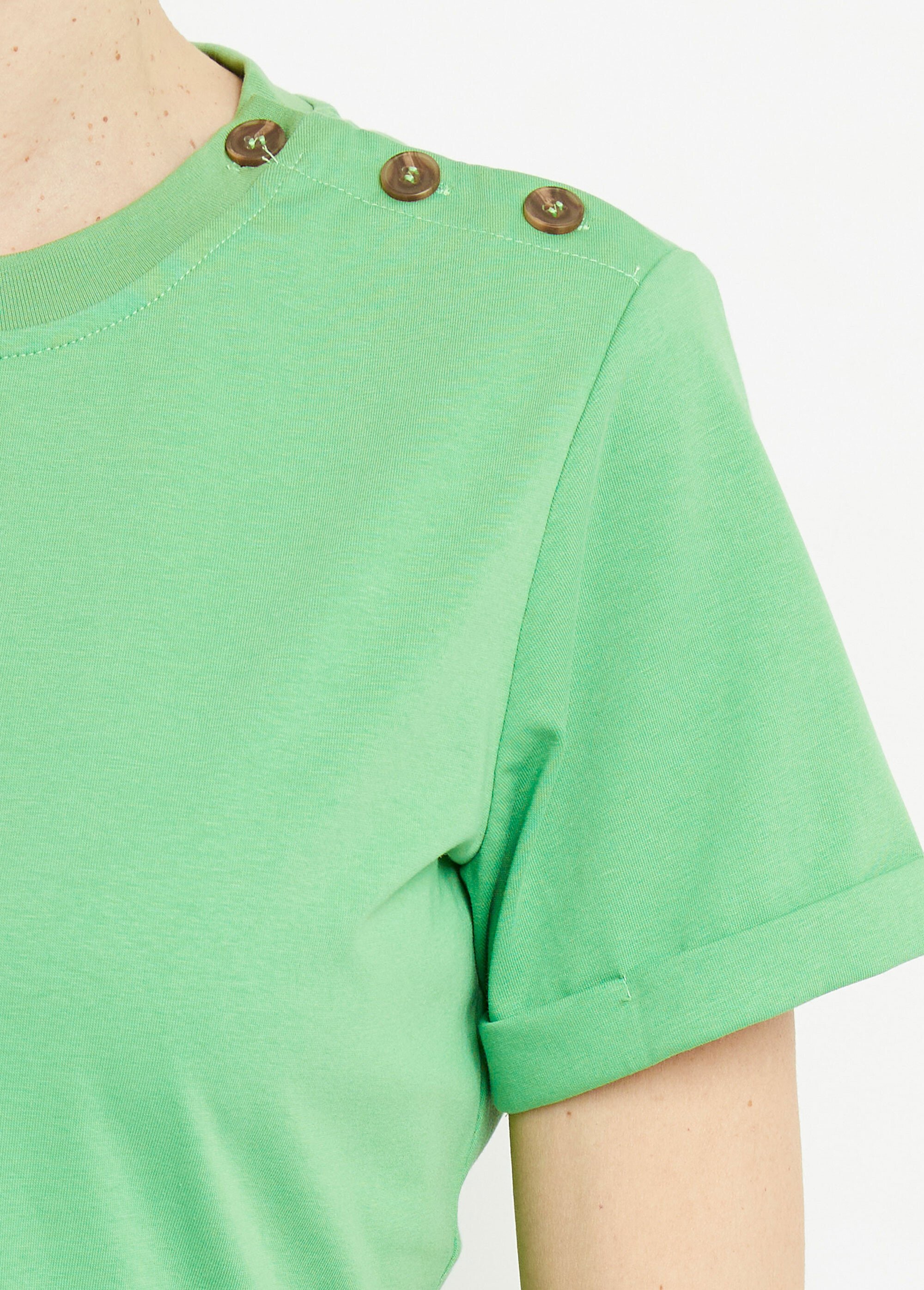 T-shirt col rond avec épaule boutonnée Femme Vert IA-M1307 DE1