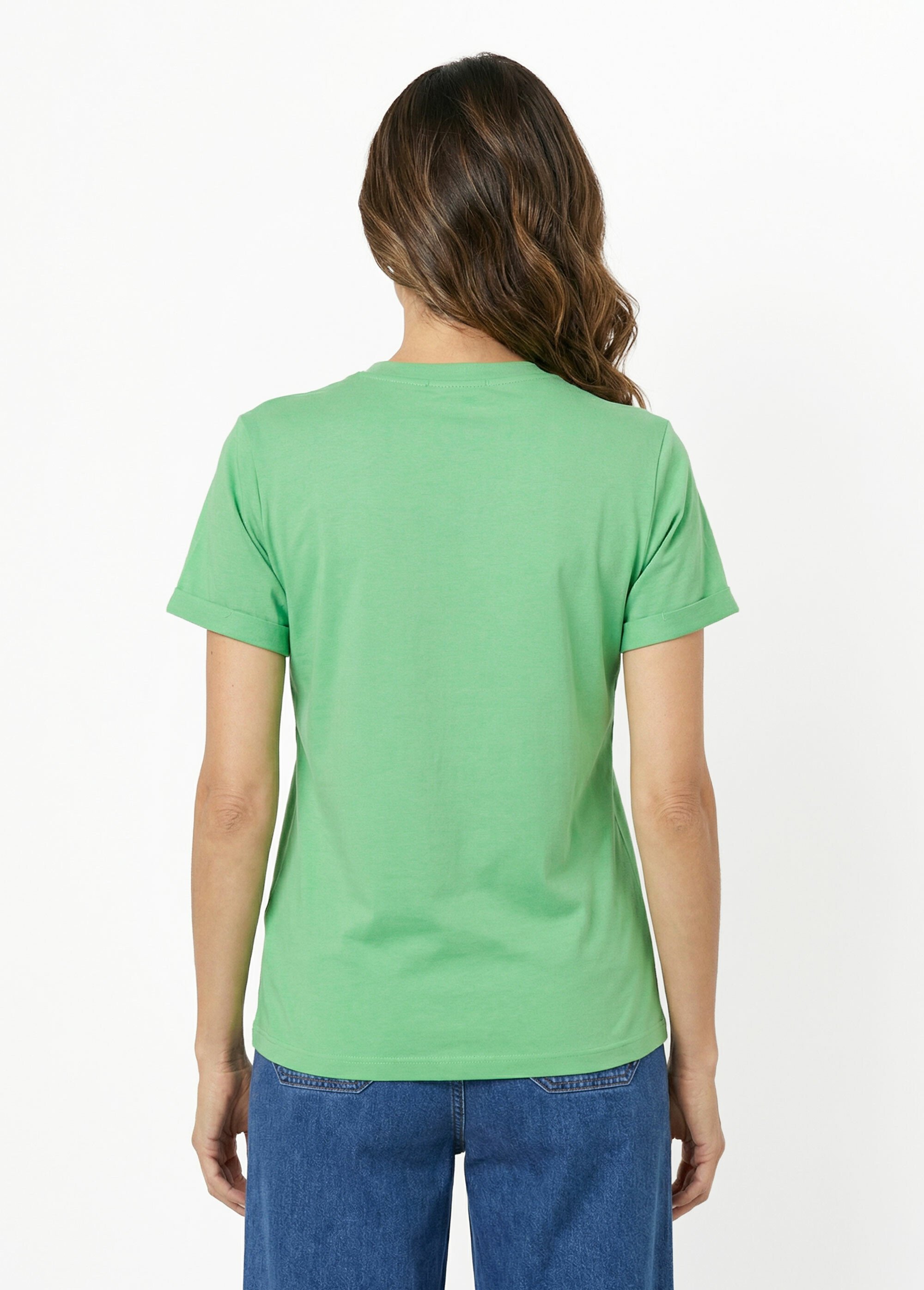 T-shirt col rond avec épaule boutonnée Femme Vert IA-M1307 DO1