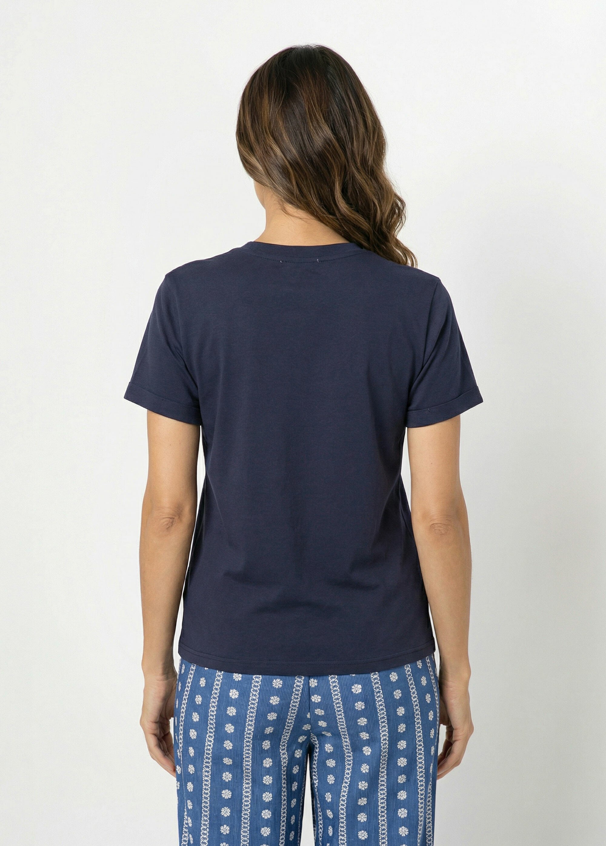 T-shirt col rond avec épaule boutonnée Femme Bleu IA-M1307 DO1