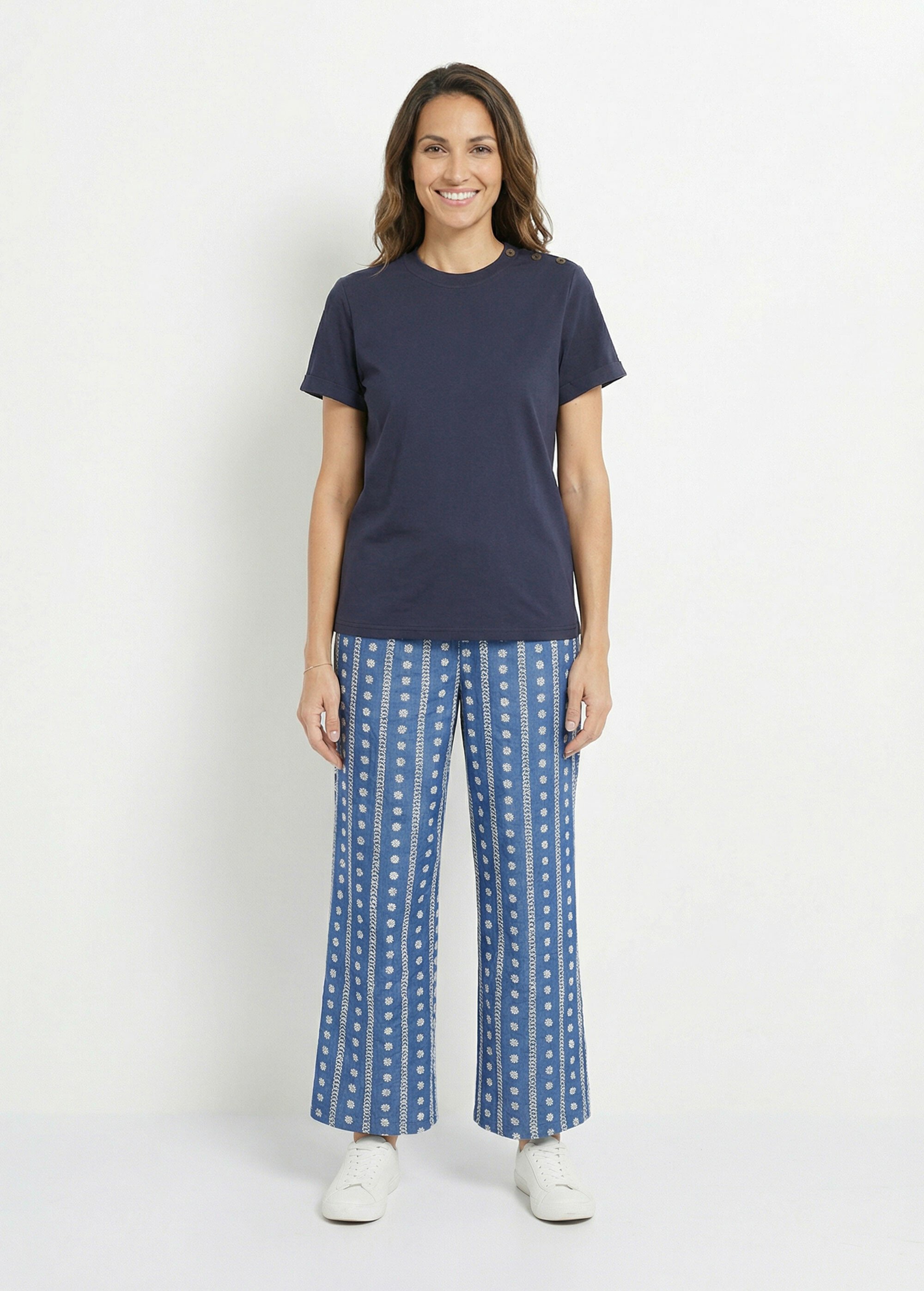 T-shirt col rond avec épaule boutonnée Femme Bleu IA-M1307 SF1